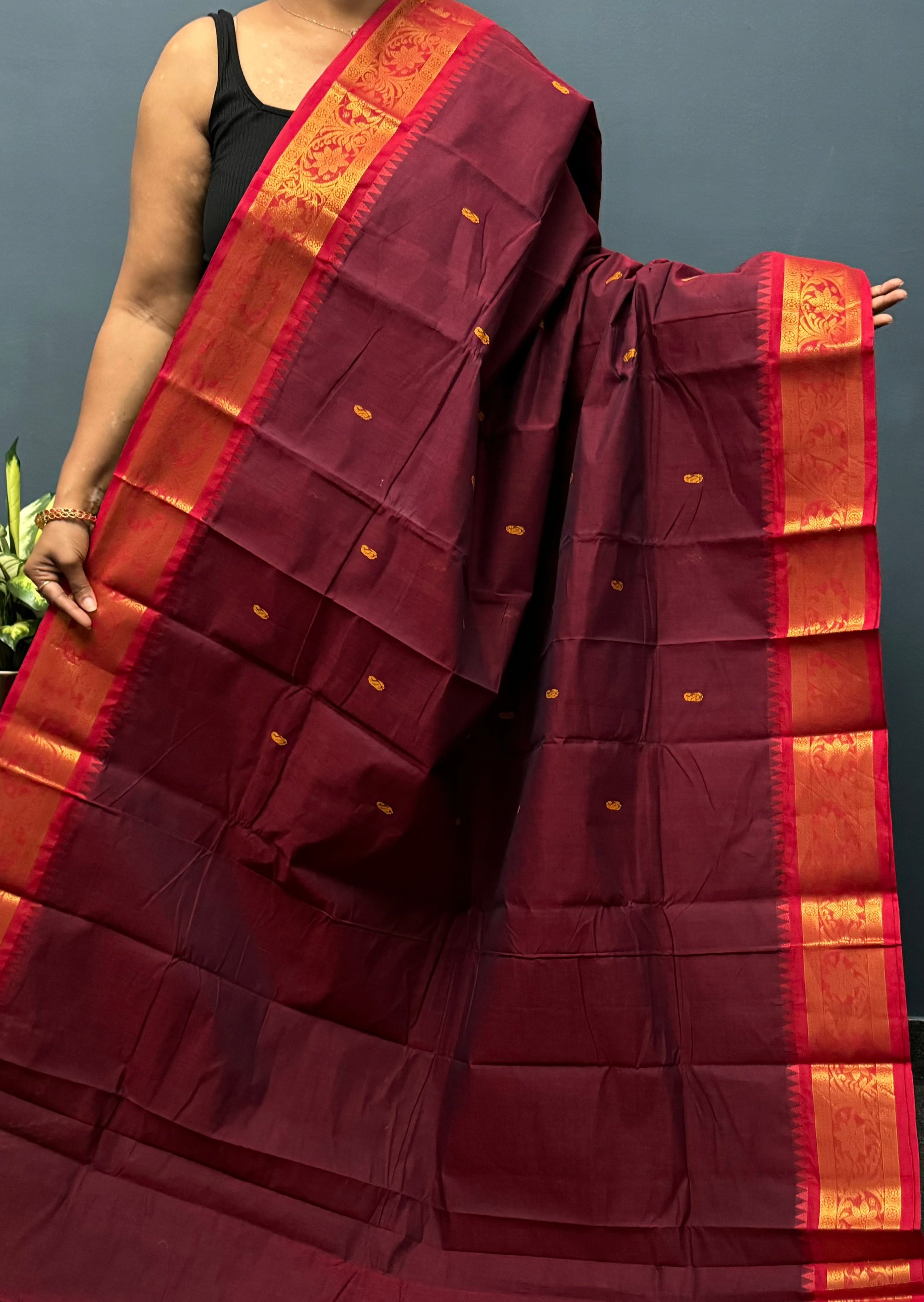 Maroon and Red Chettinadu Cotton saree