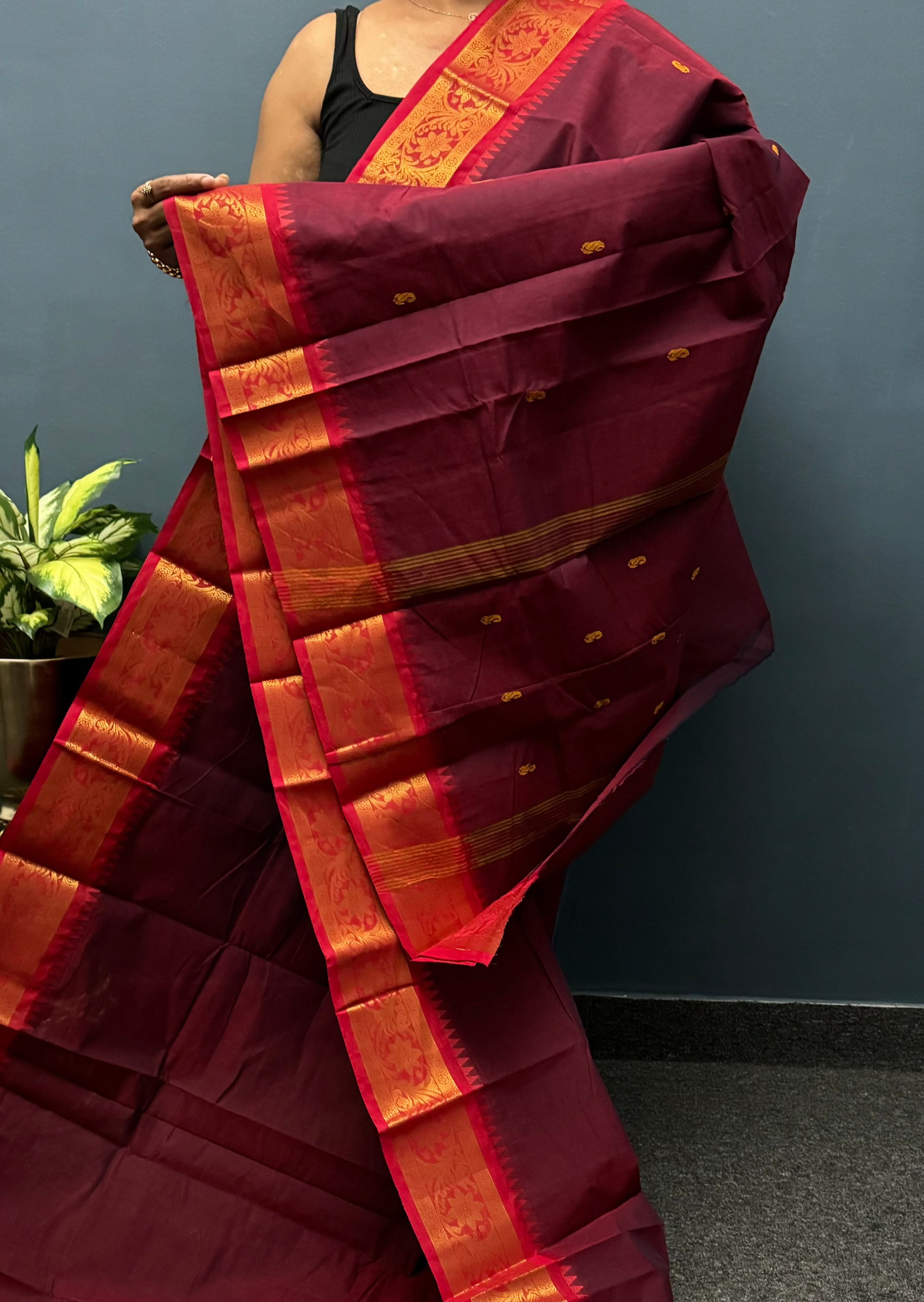 Maroon and Red Chettinadu Cotton saree