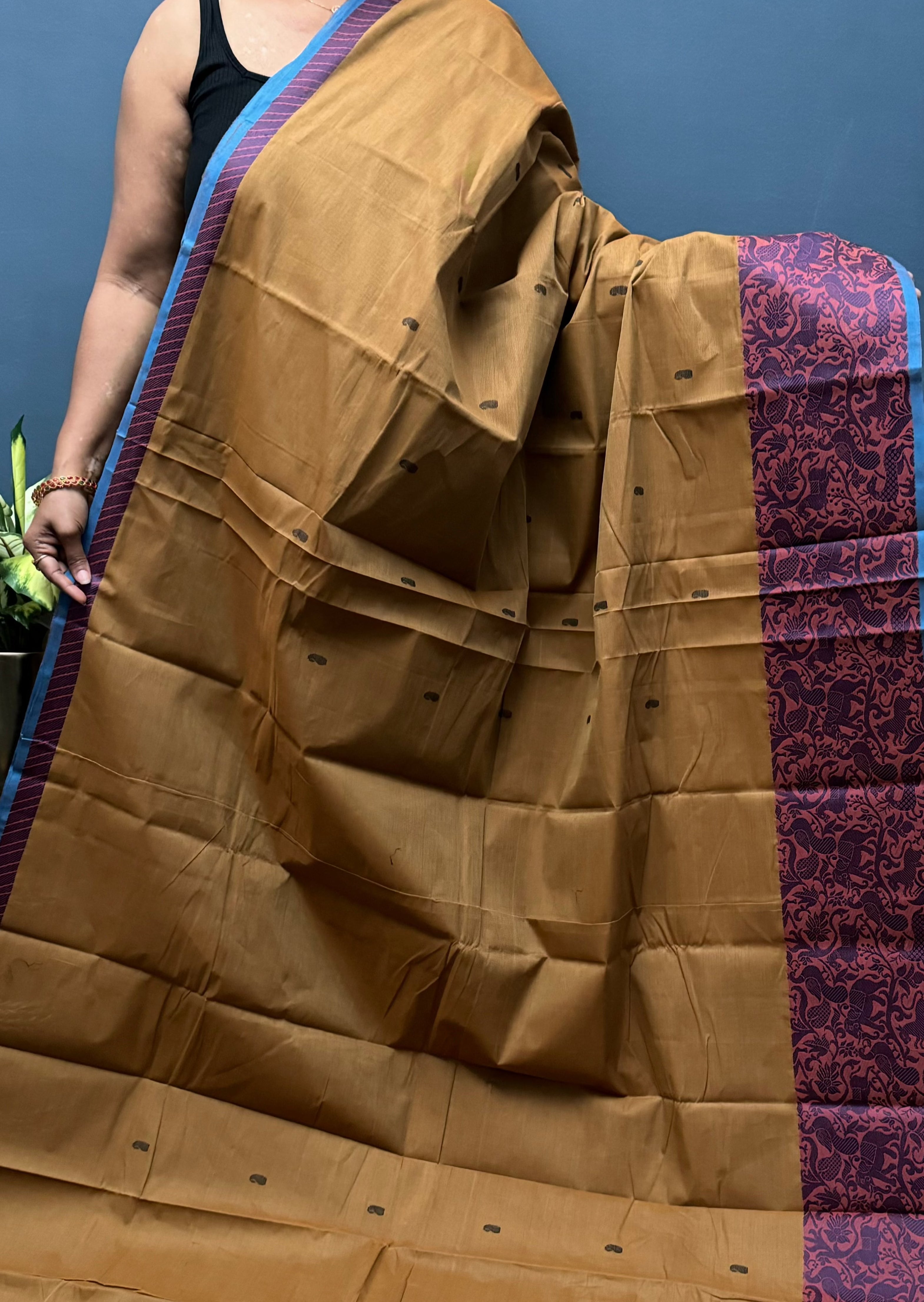 Khaki Vanasingaram Cotton Saree