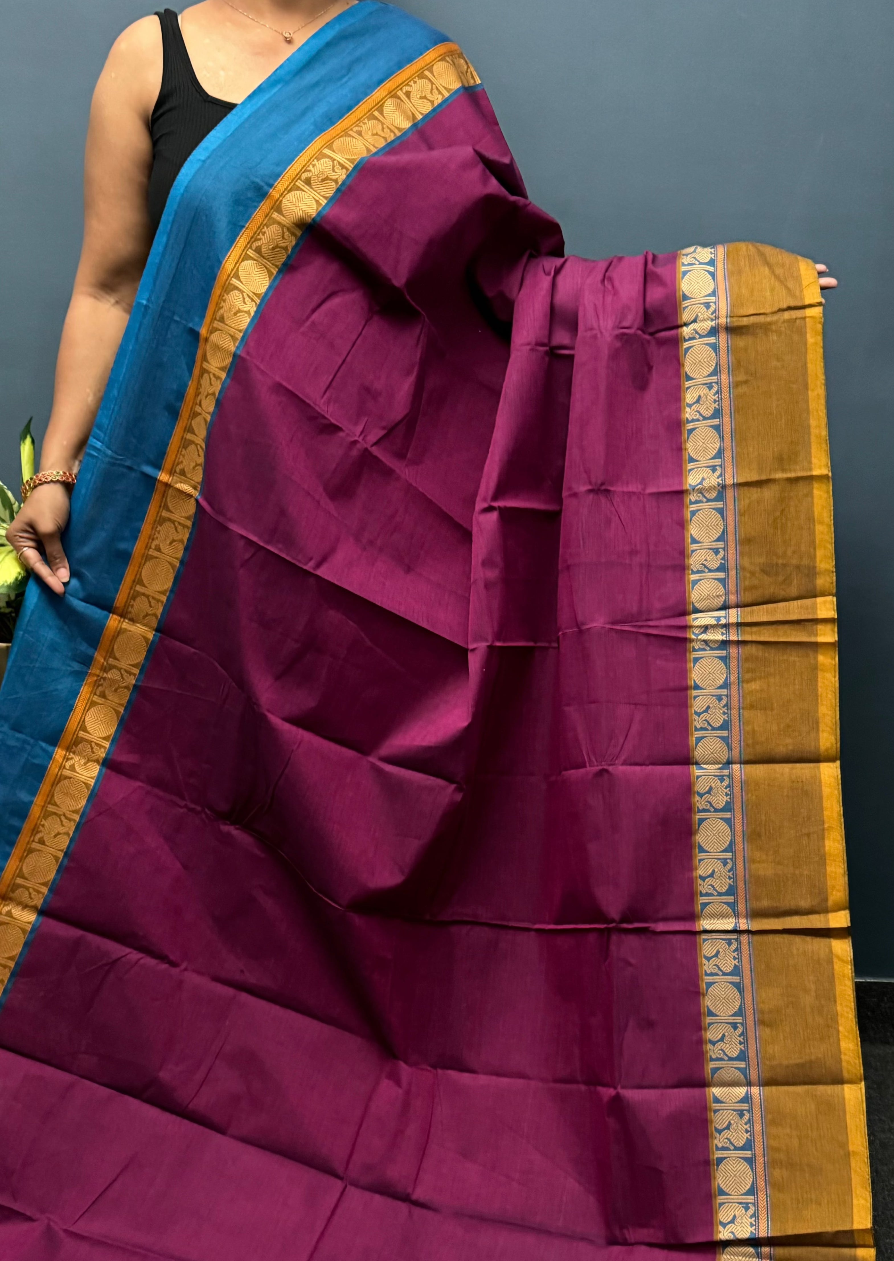 Magenta Ganga Jamuna Chettinadu Cotton Saree