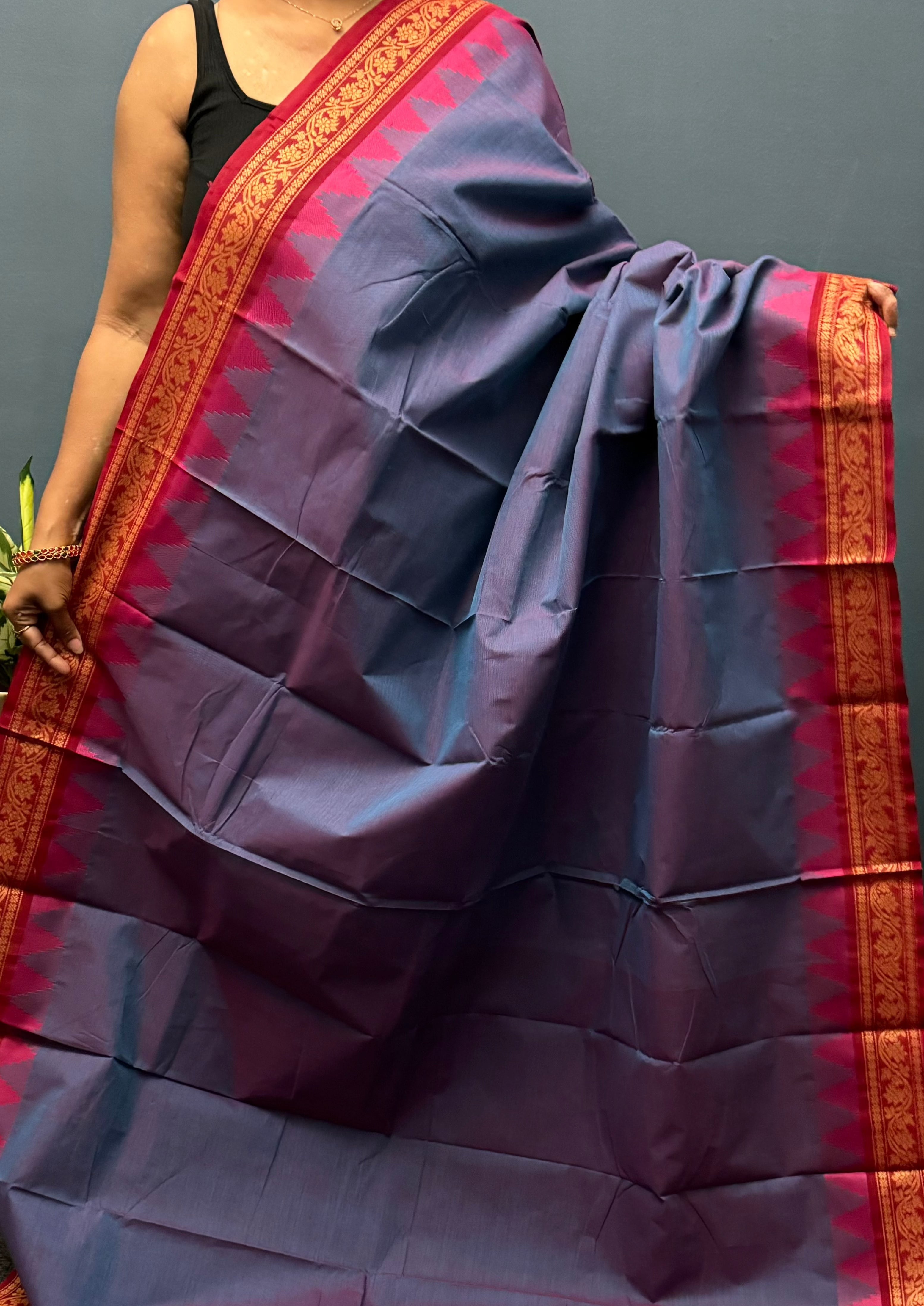 Double Shaded Purple Thazhampoo Chettinadu Cotton Saree