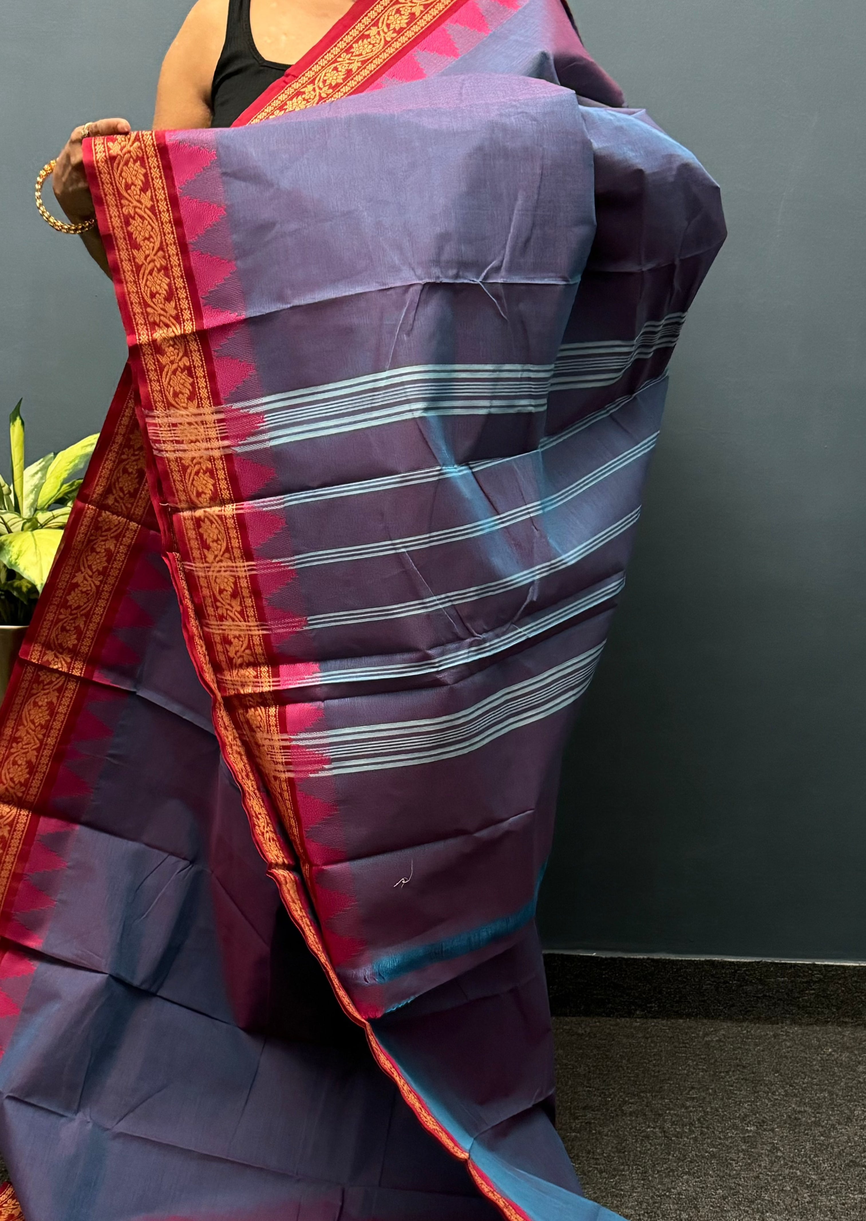 Double Shaded Purple Thazhampoo Chettinadu Cotton Saree