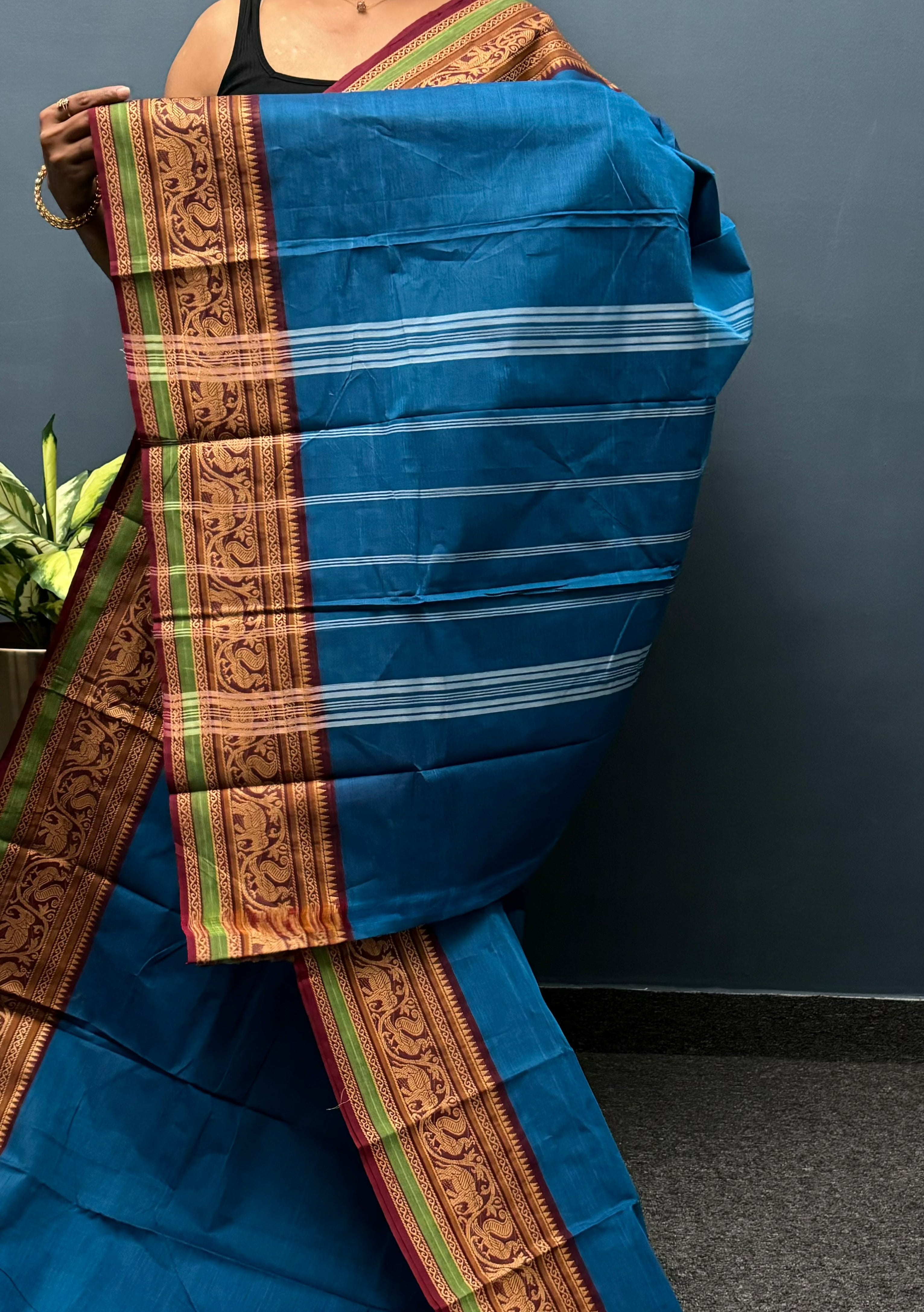 Blue and Vanasingaram Border Chettinadu Cotton Saree