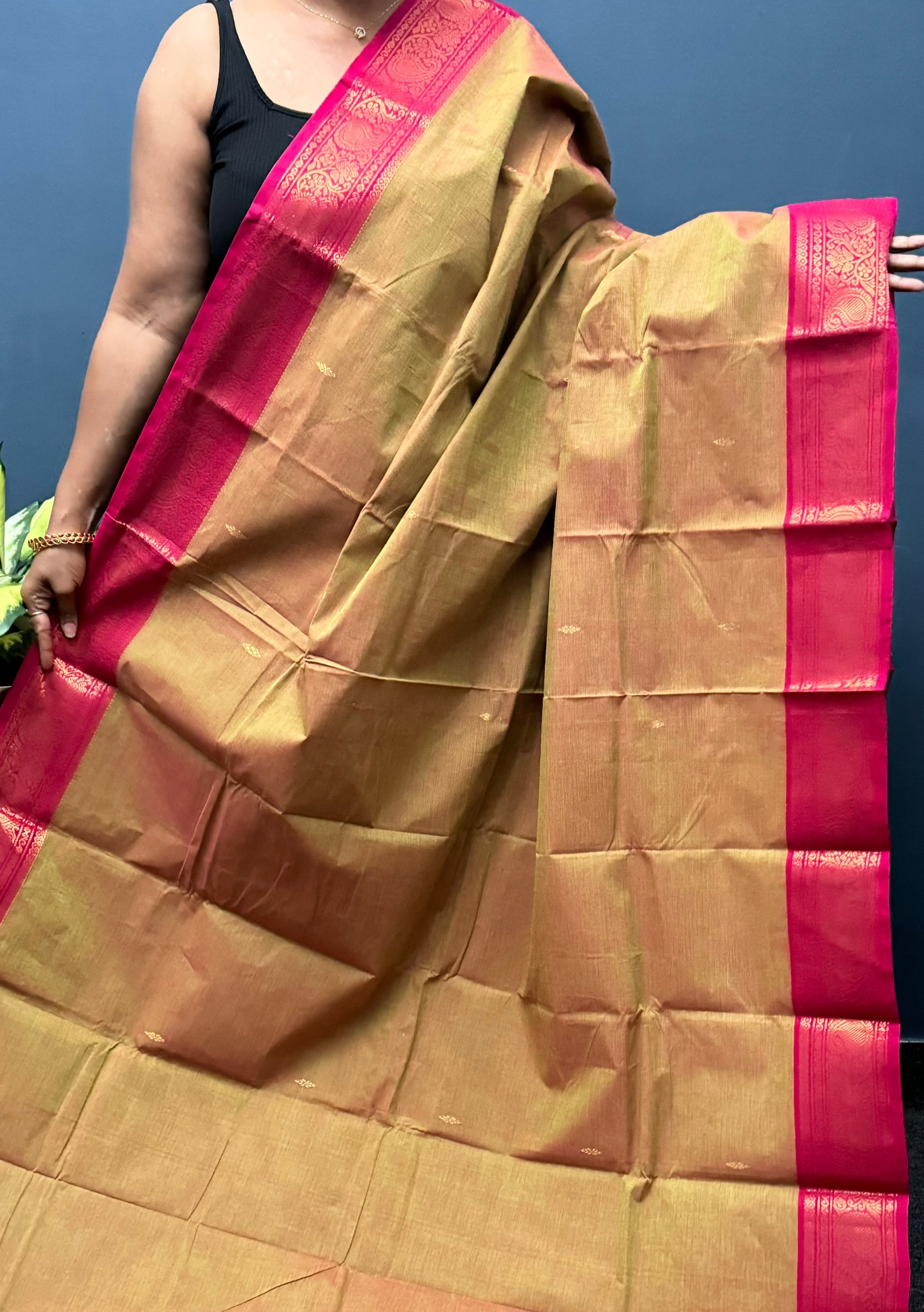 Mustard and Pink Chettinadu Cotton Saree