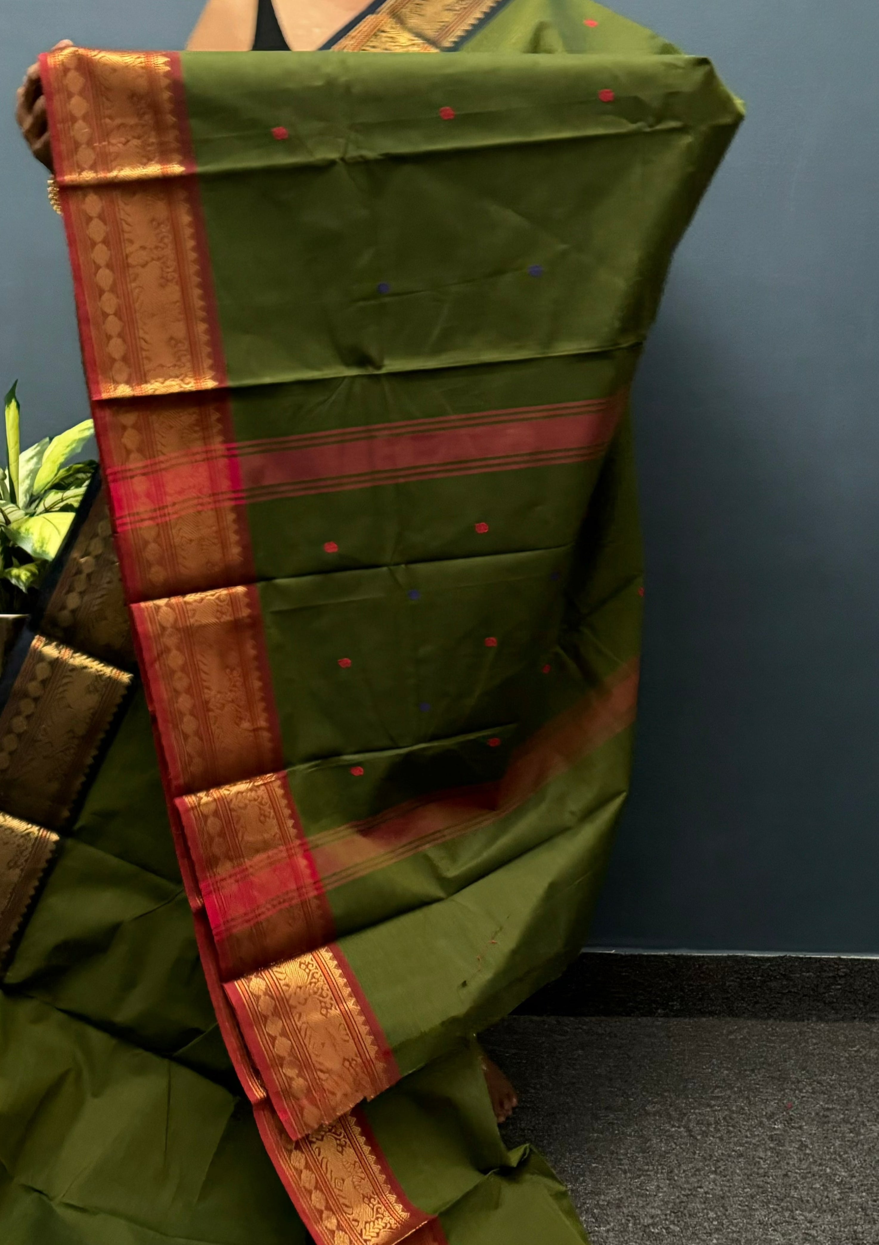 Army Green Ganga Jamuna Chettinadu Cotton Saree