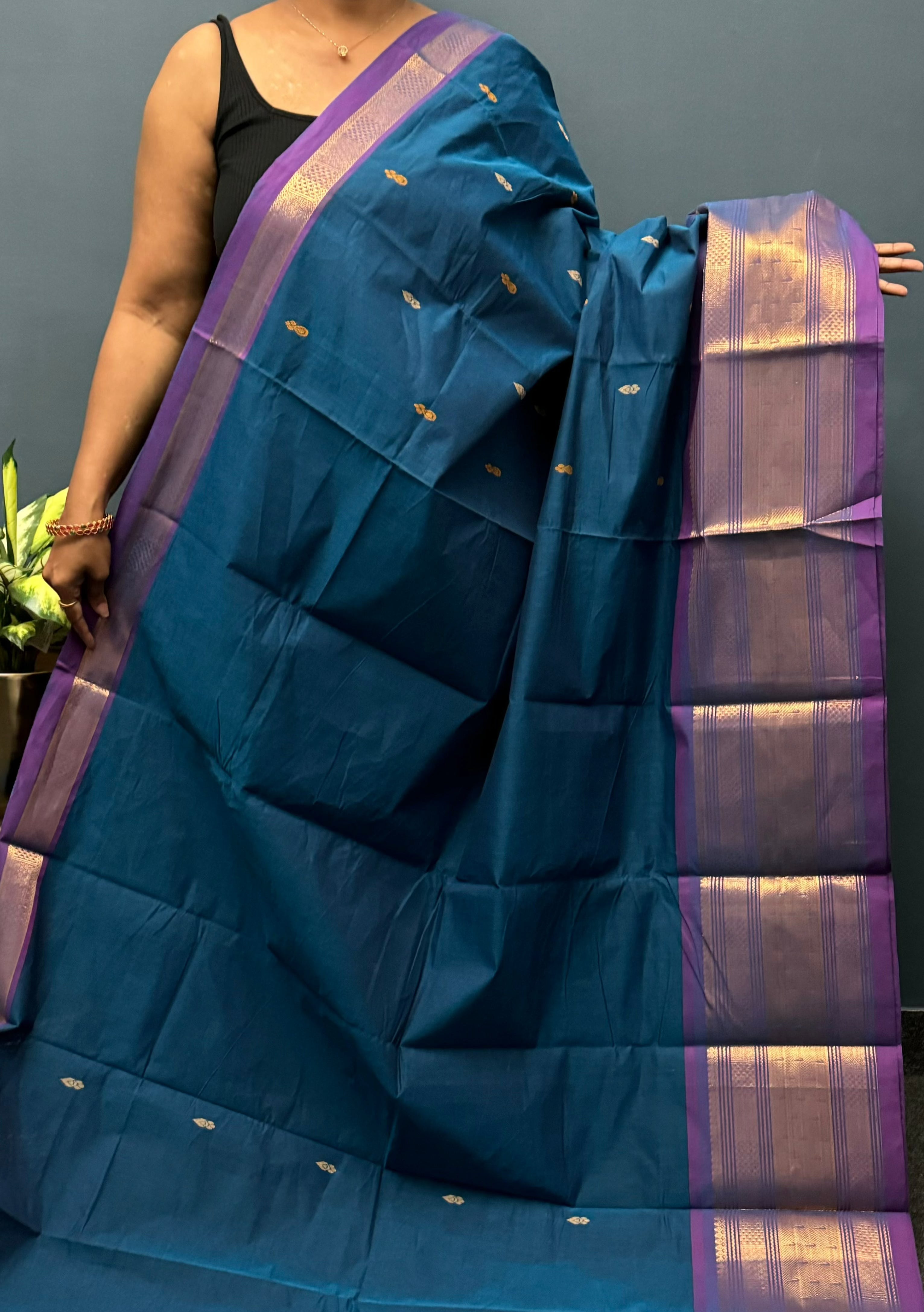 Peacock Green and Purple Chettinadu Cotton Saree