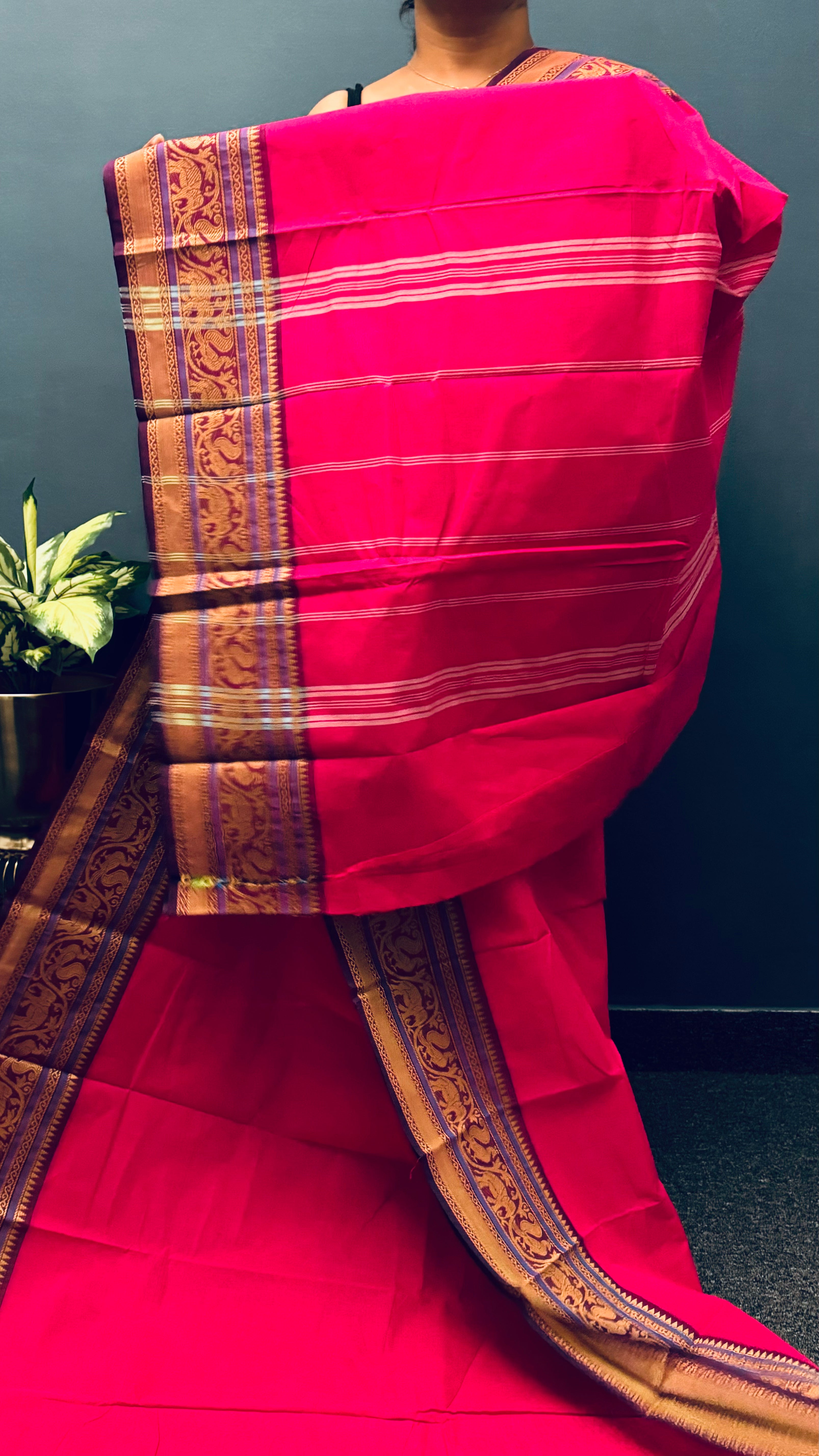 Pink and Vanasingaram Border Chettinadu Cotton Saree