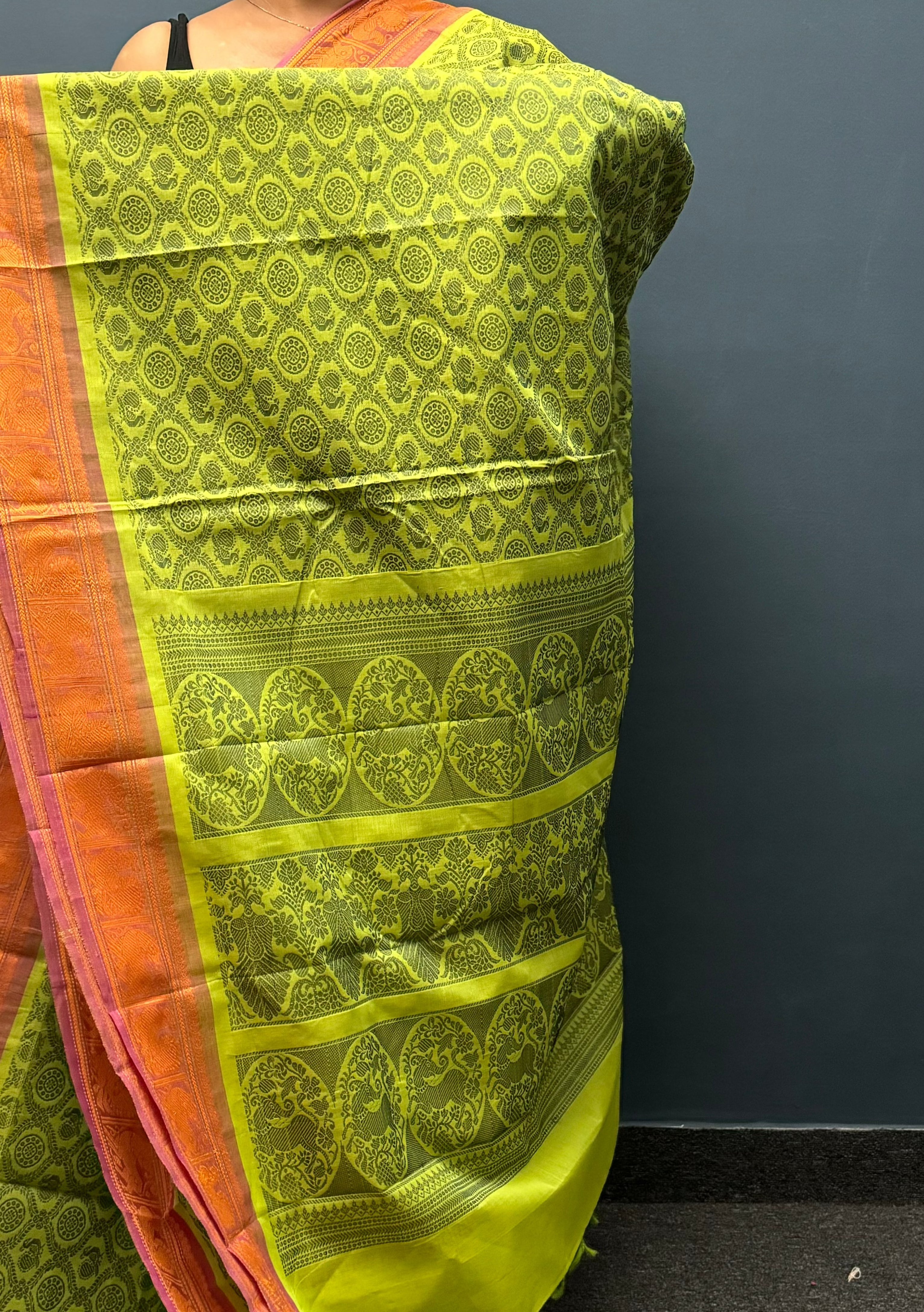 Parrot Green Vanasingaram Cotton Saree