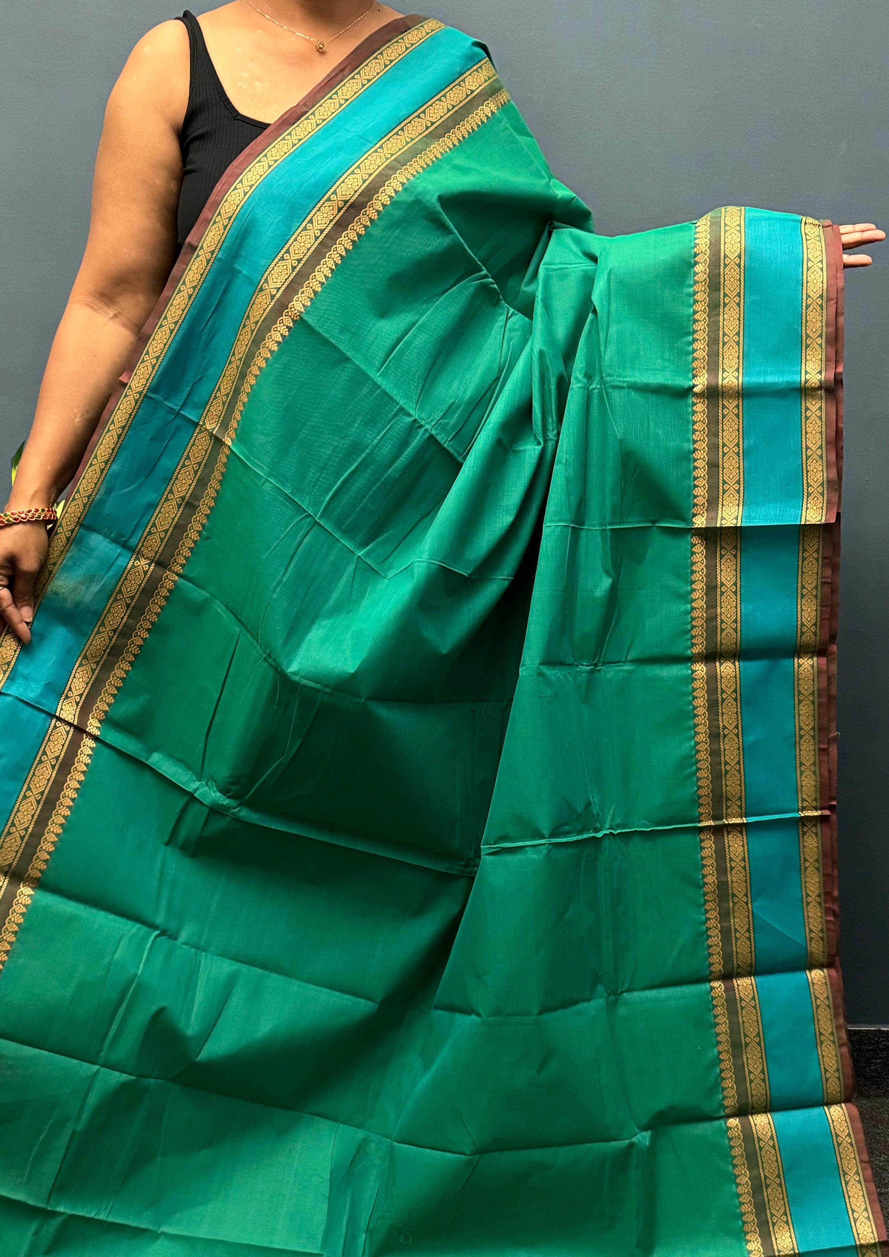 Green and Sky Blue Retta Betta Chettinadu Cotton Saree