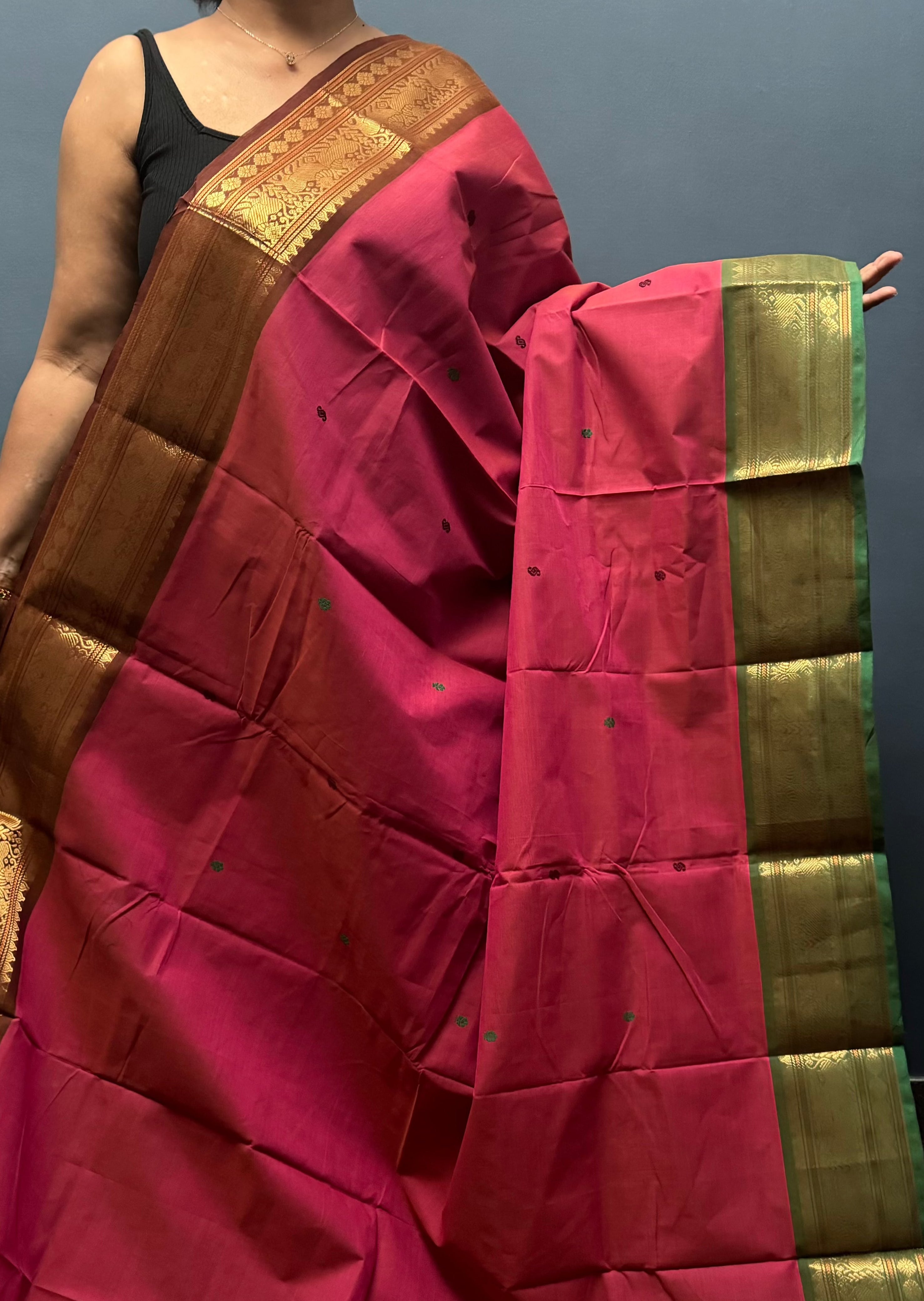 Reddish Pink Ganga Jamuna Cotton saree