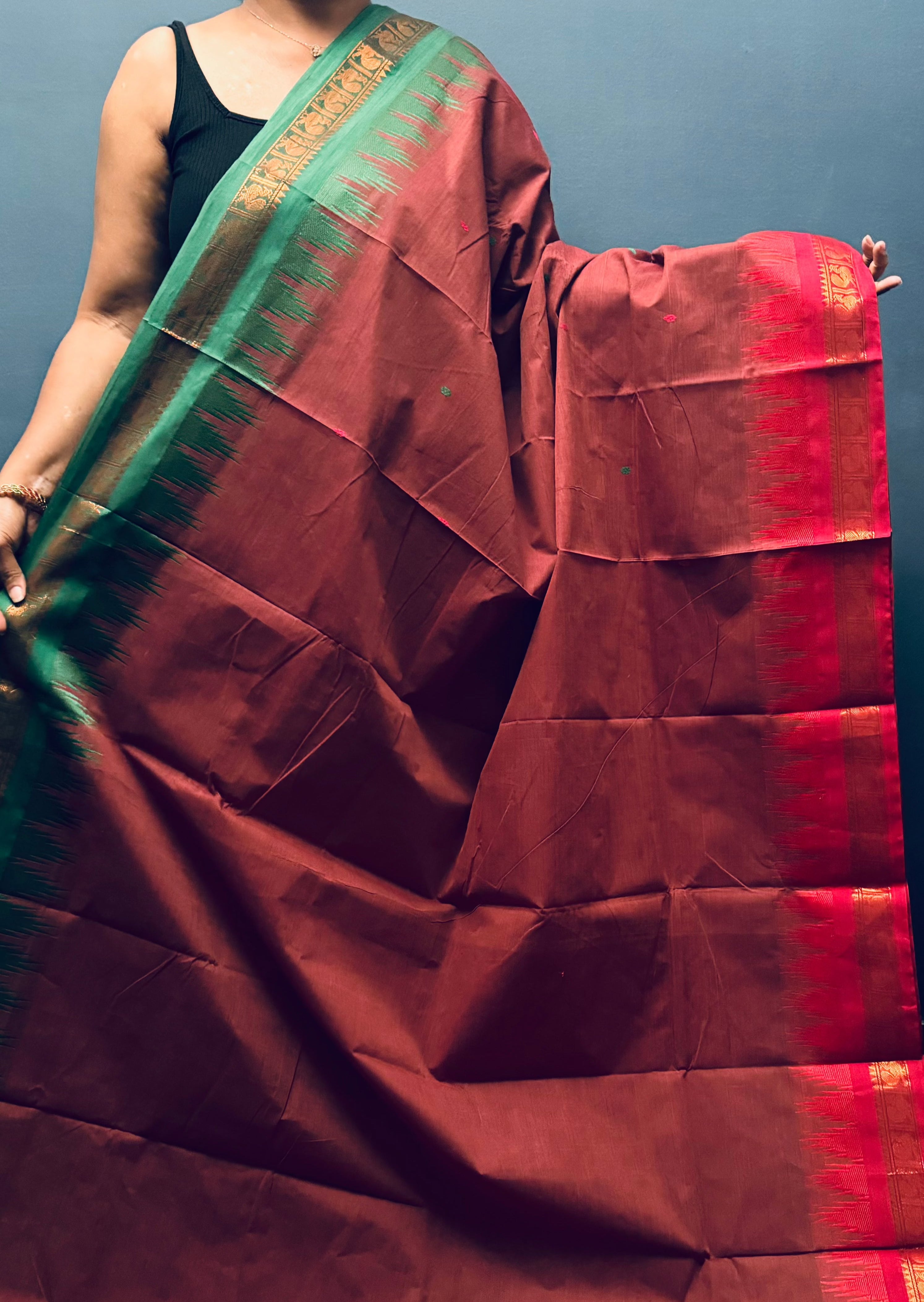 Cinnamon brown ganga jamuna saree