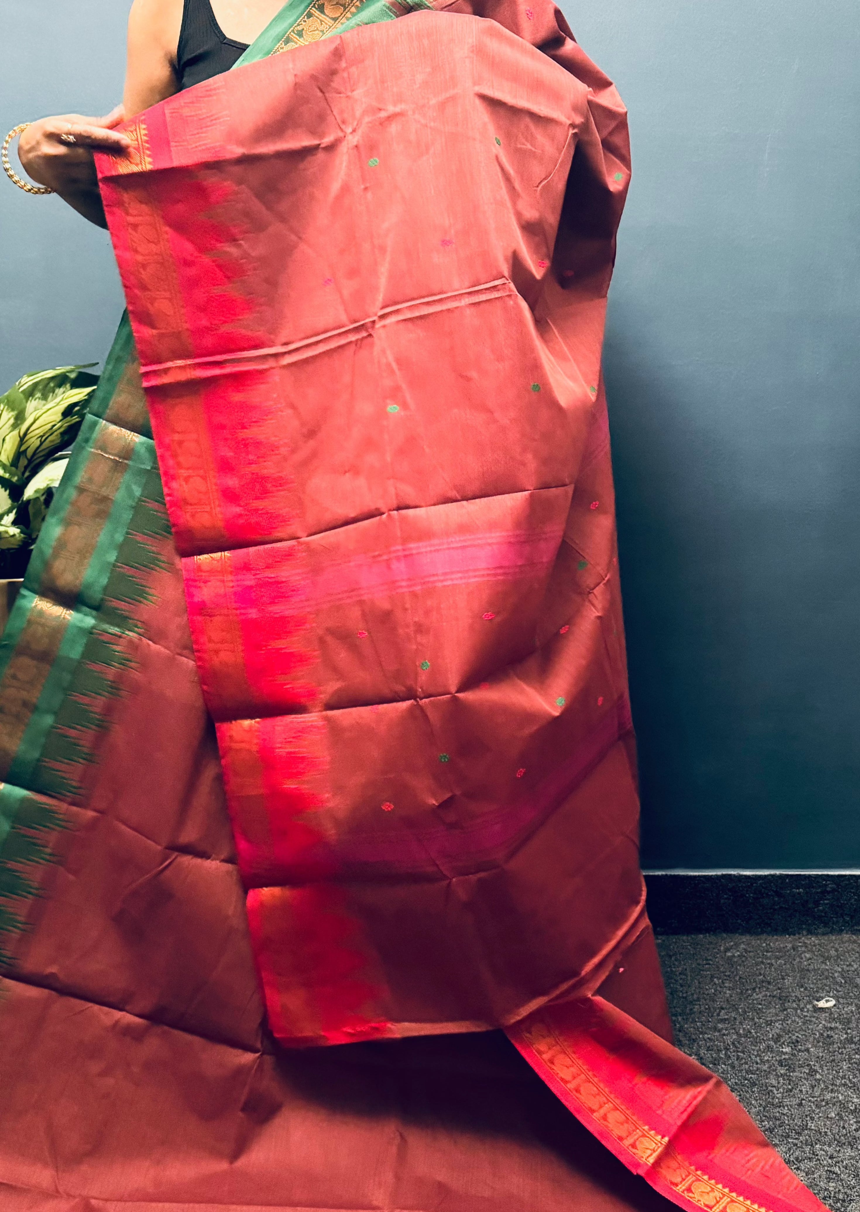 Cinnamon brown ganga jamuna saree