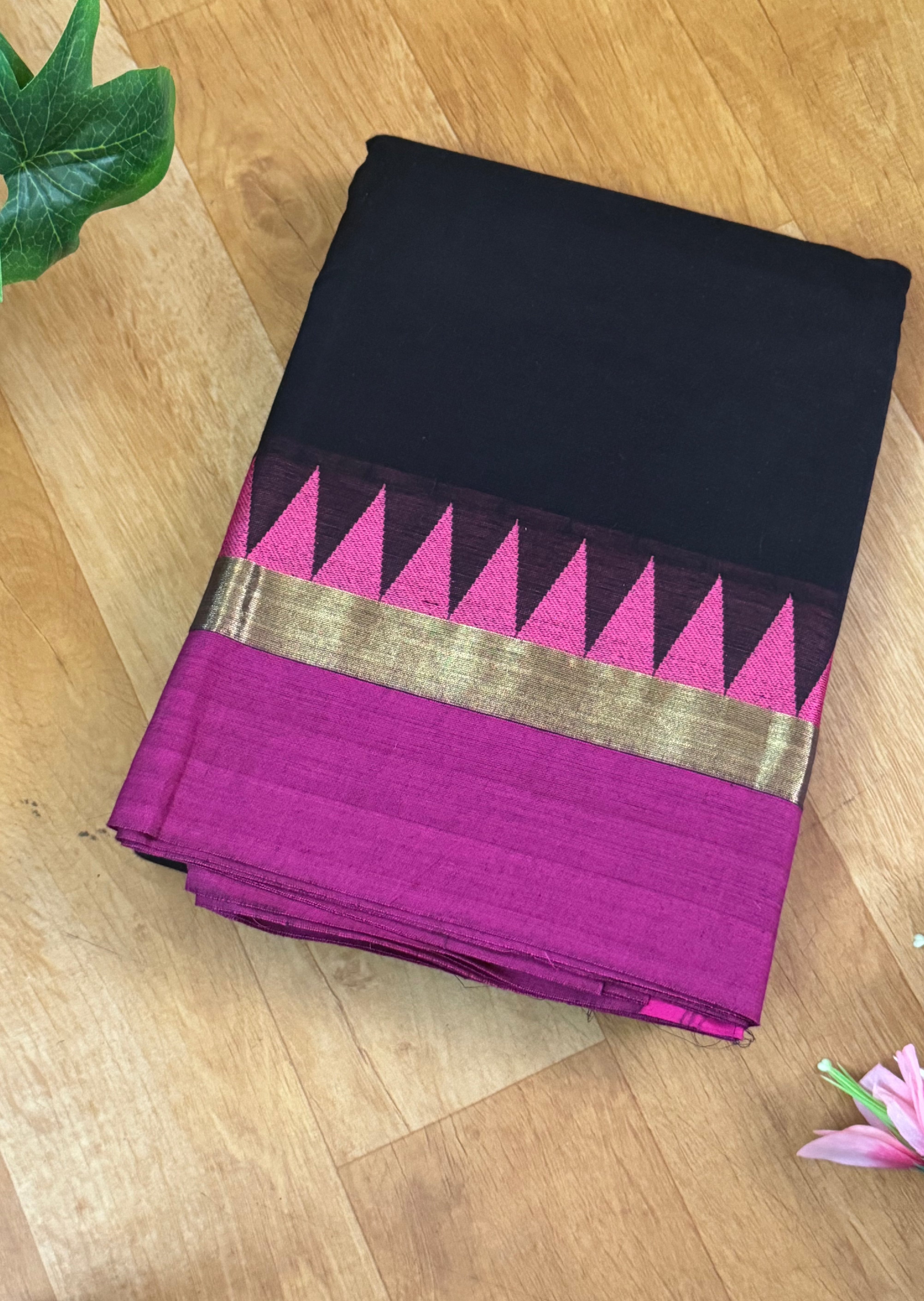 Black Temple Border Chettinadu Cotton Saree