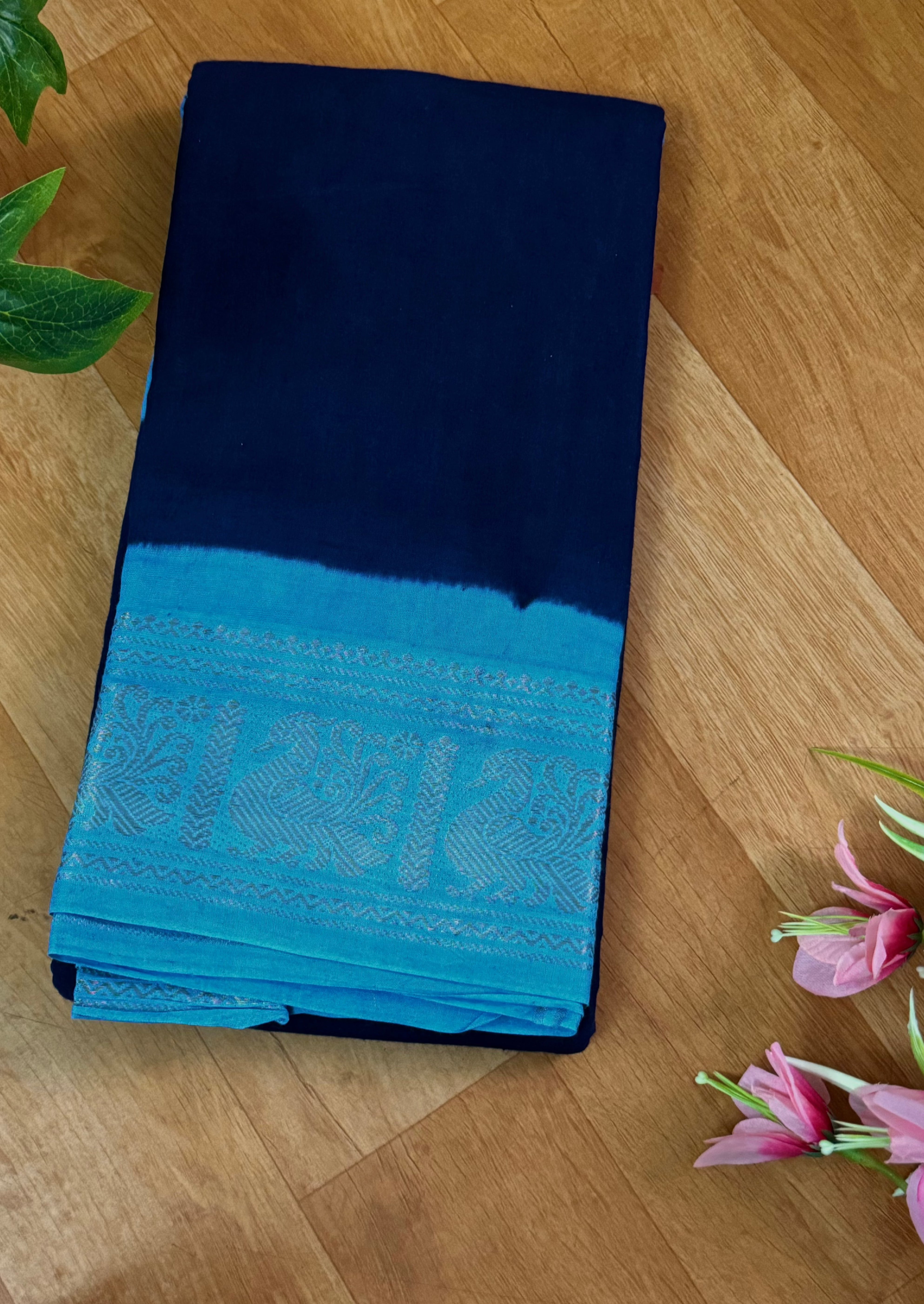 Ink Blue Sungudi Cotton Saree