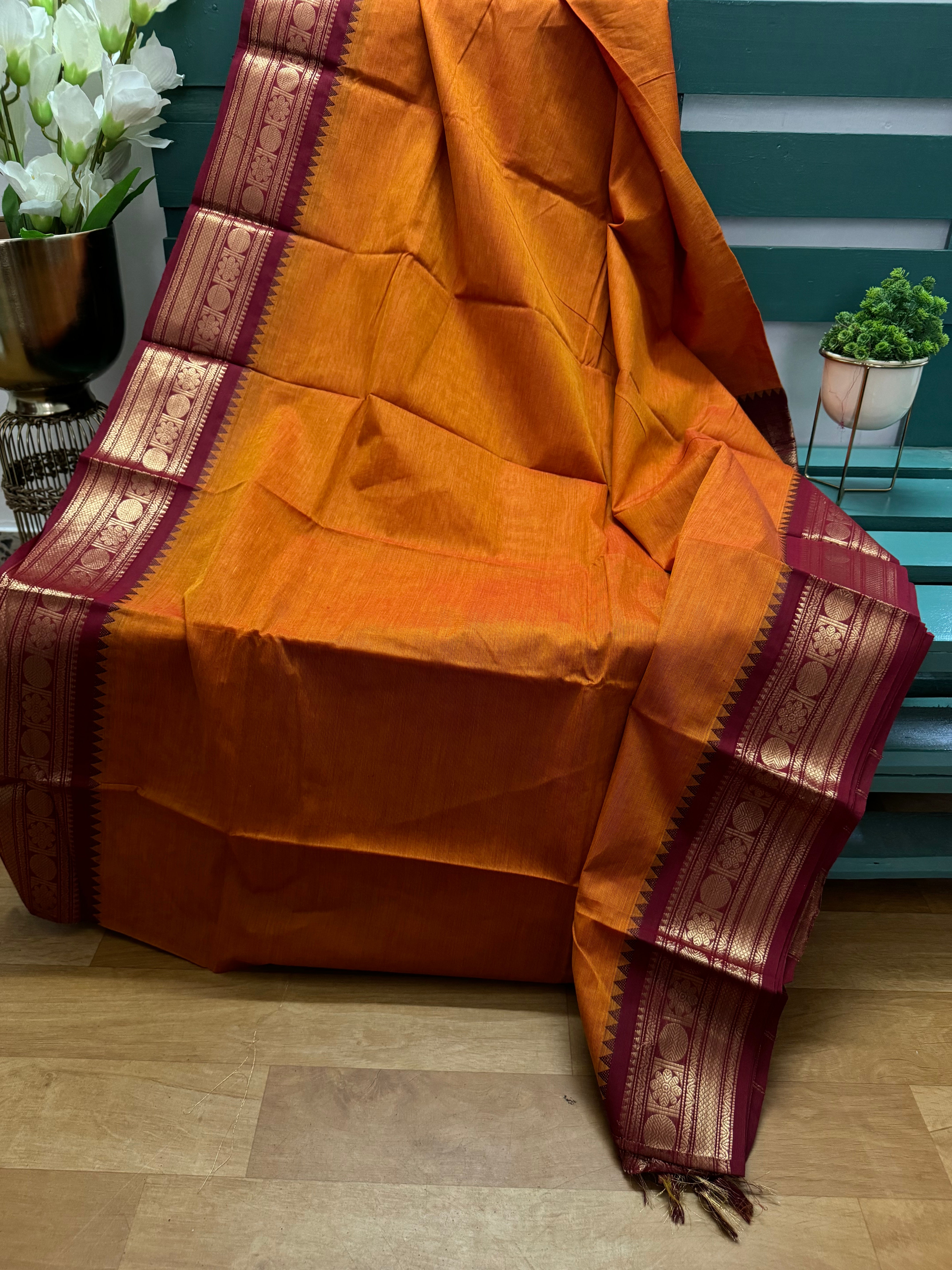 Deep Orange Chettinadu Cotton Saree