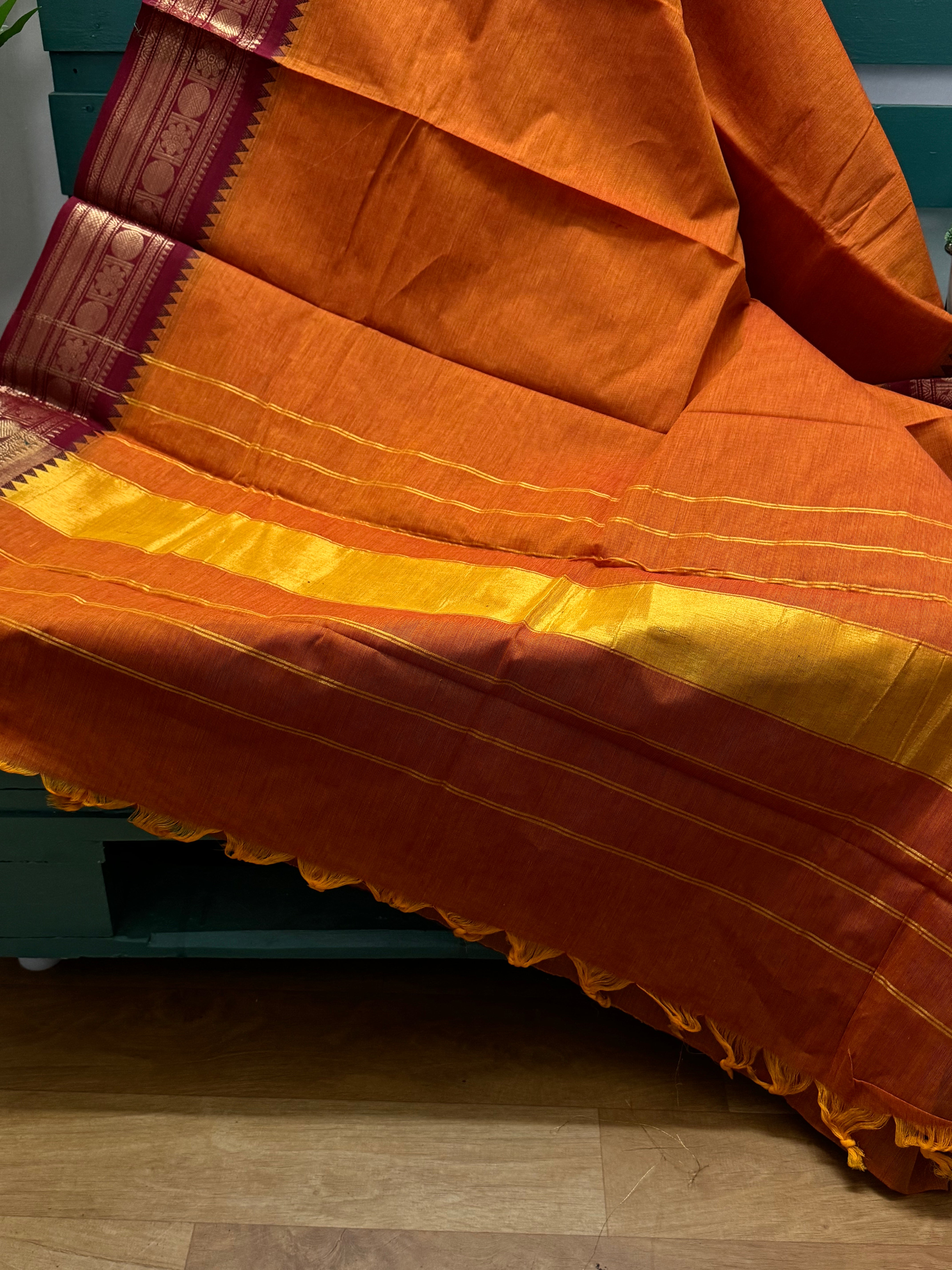 Deep Orange Chettinadu Cotton Saree