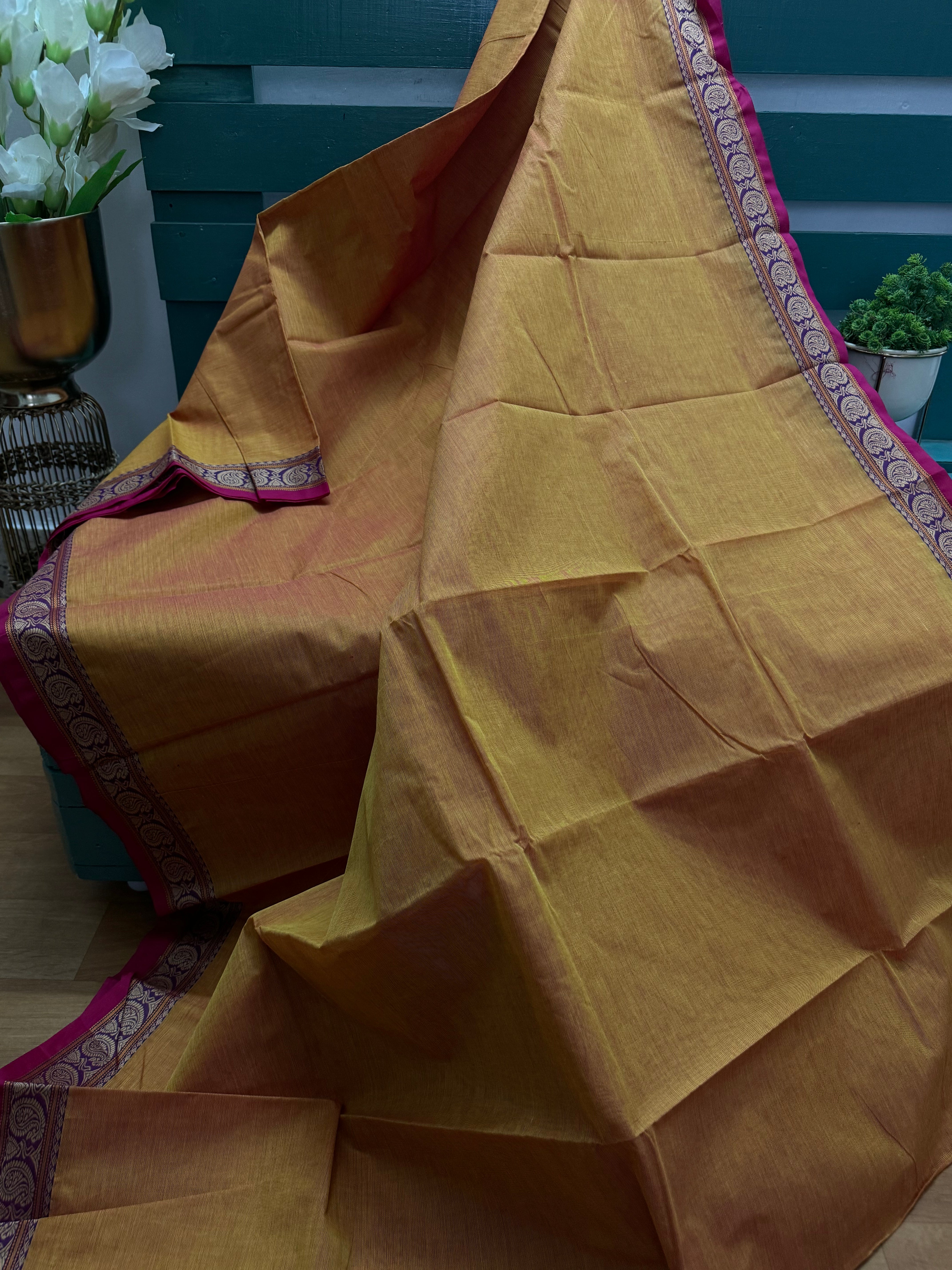 Orange Small Border Chettinadu Cotton Saree