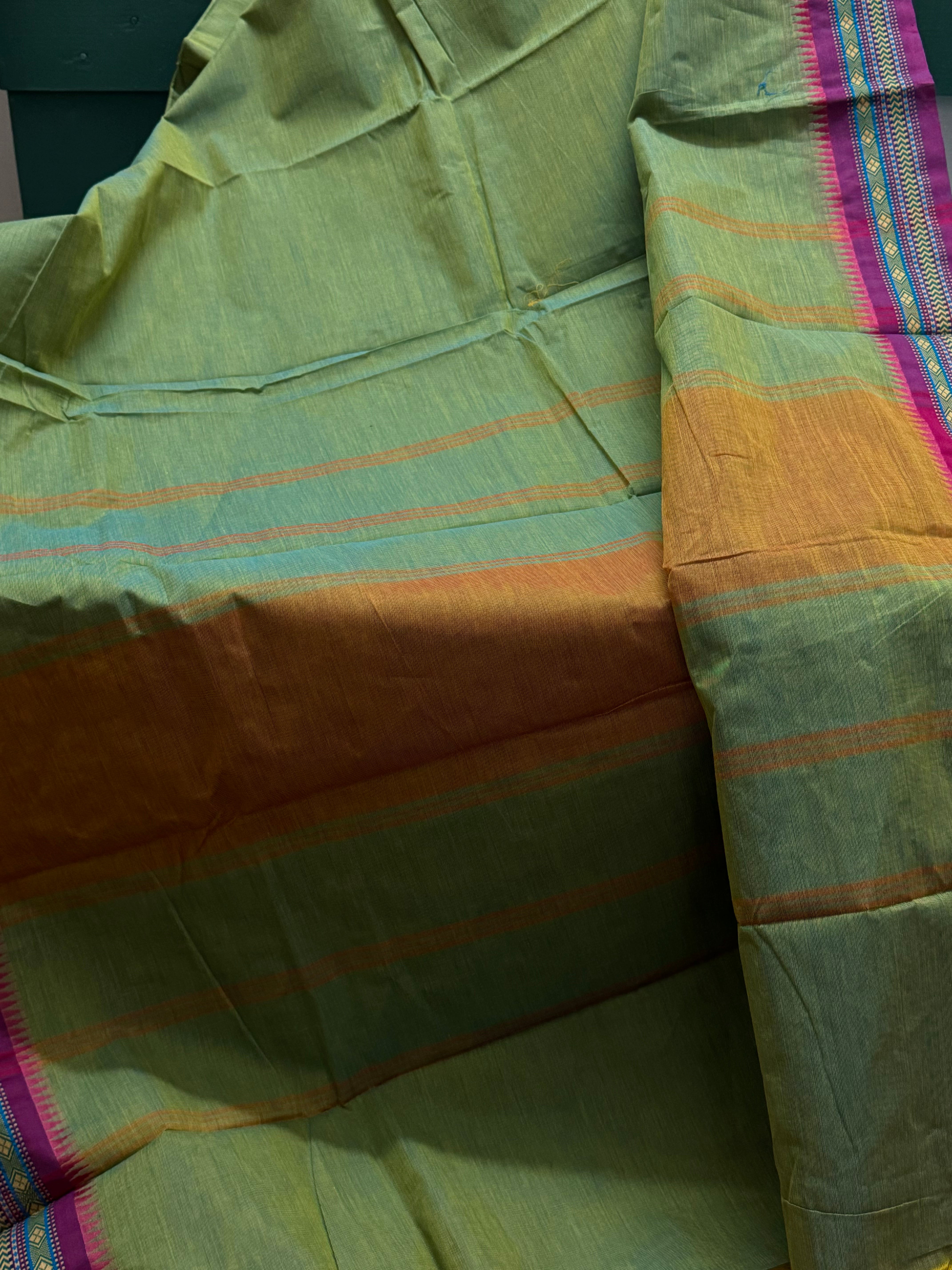 Sea Green and Small Border Chettinadu Cotton Saree