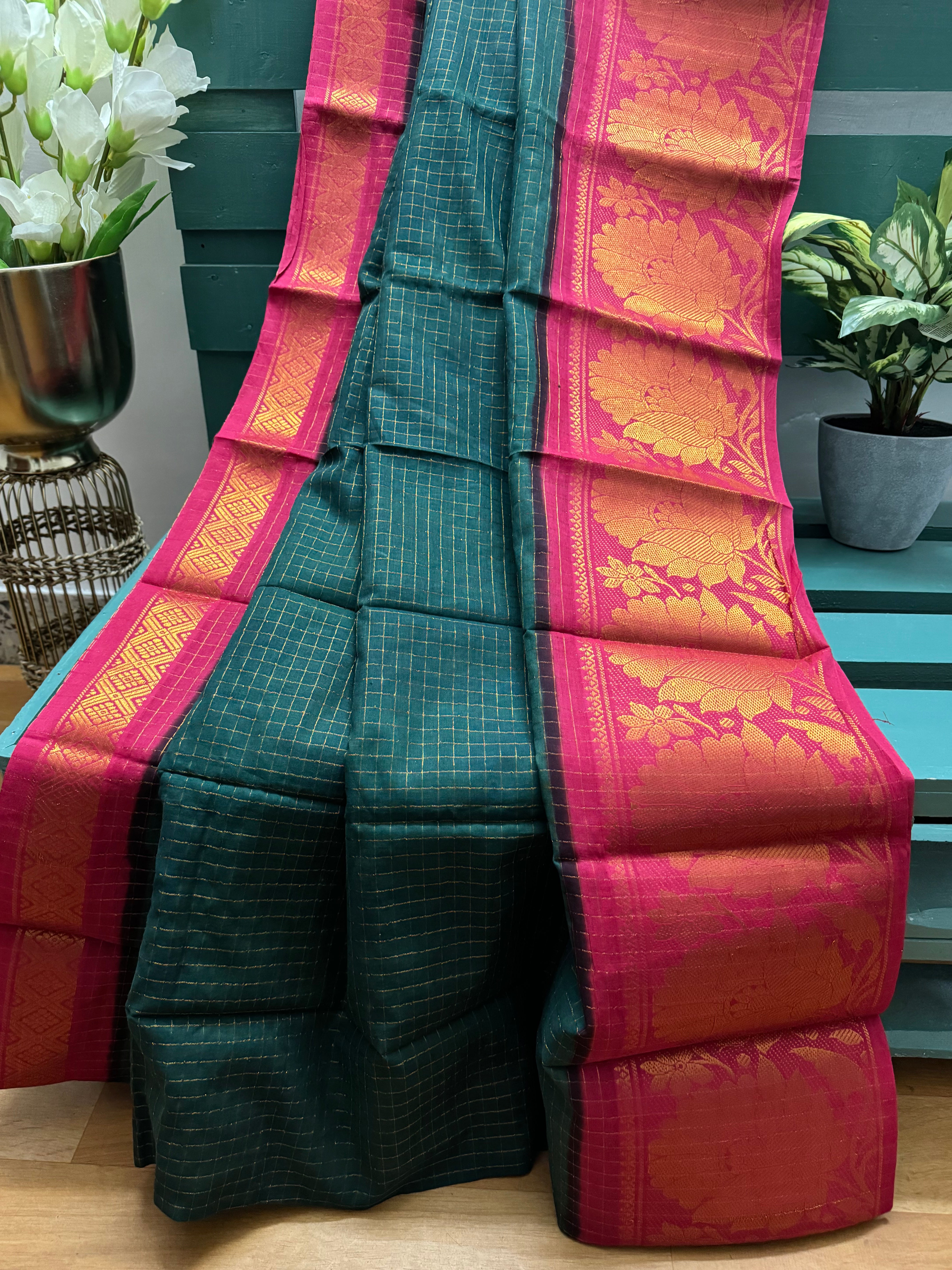 Green Checked Sungudi Cotton Saree