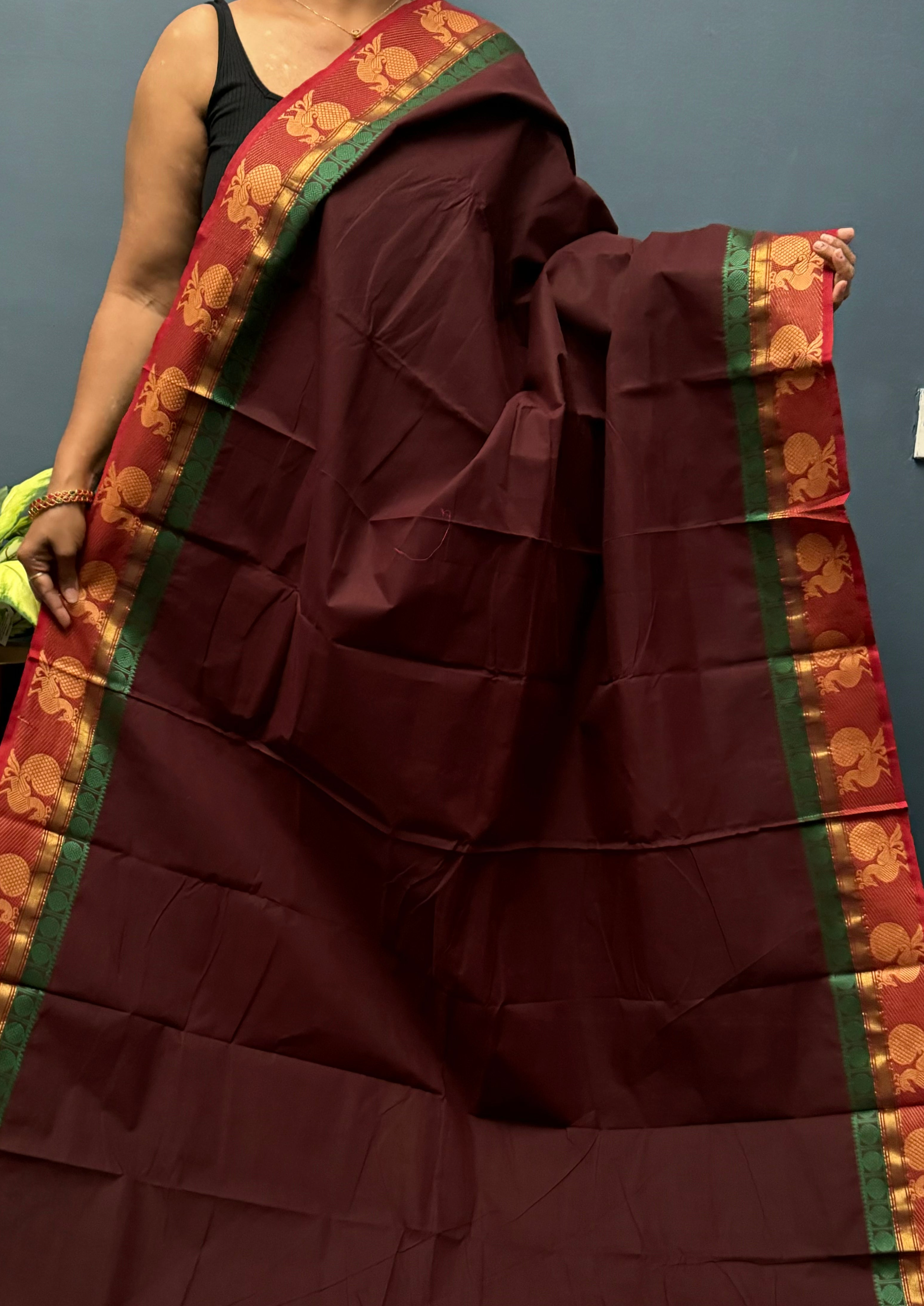 Maroon and Red Chettinadu Cotton Saree