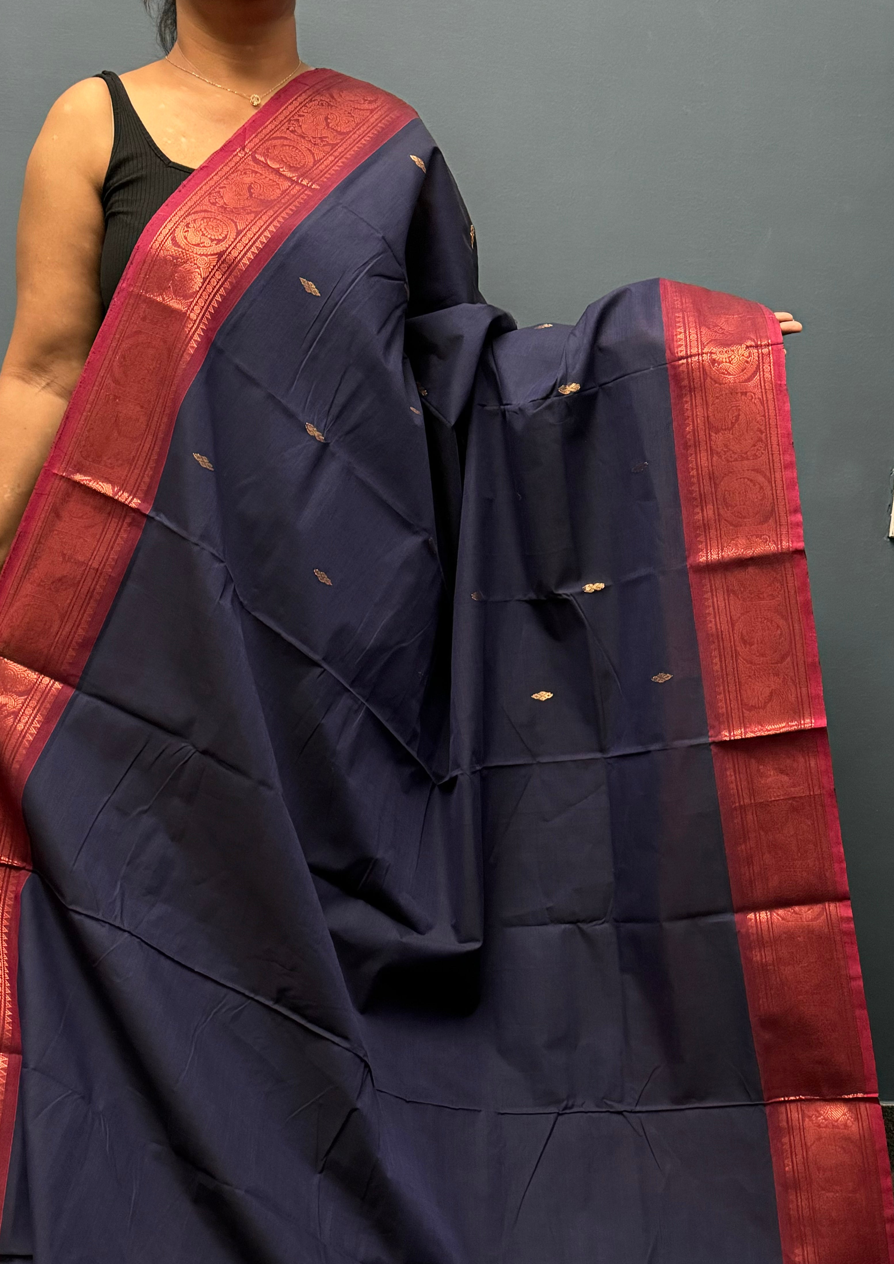 Dark Navy Blue Chettinadu Cotton Saree