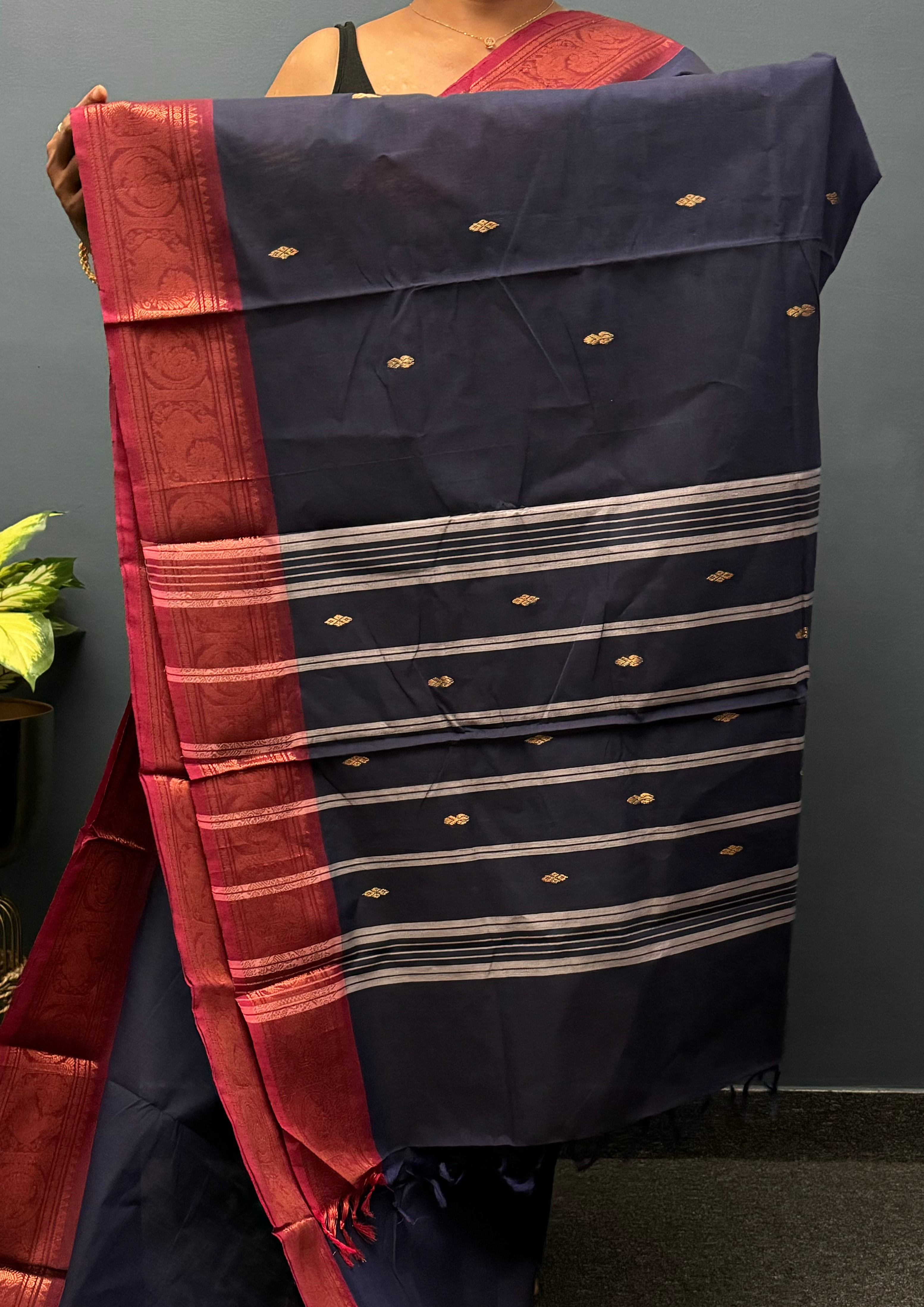 Dark Navy Blue Chettinadu Cotton Saree