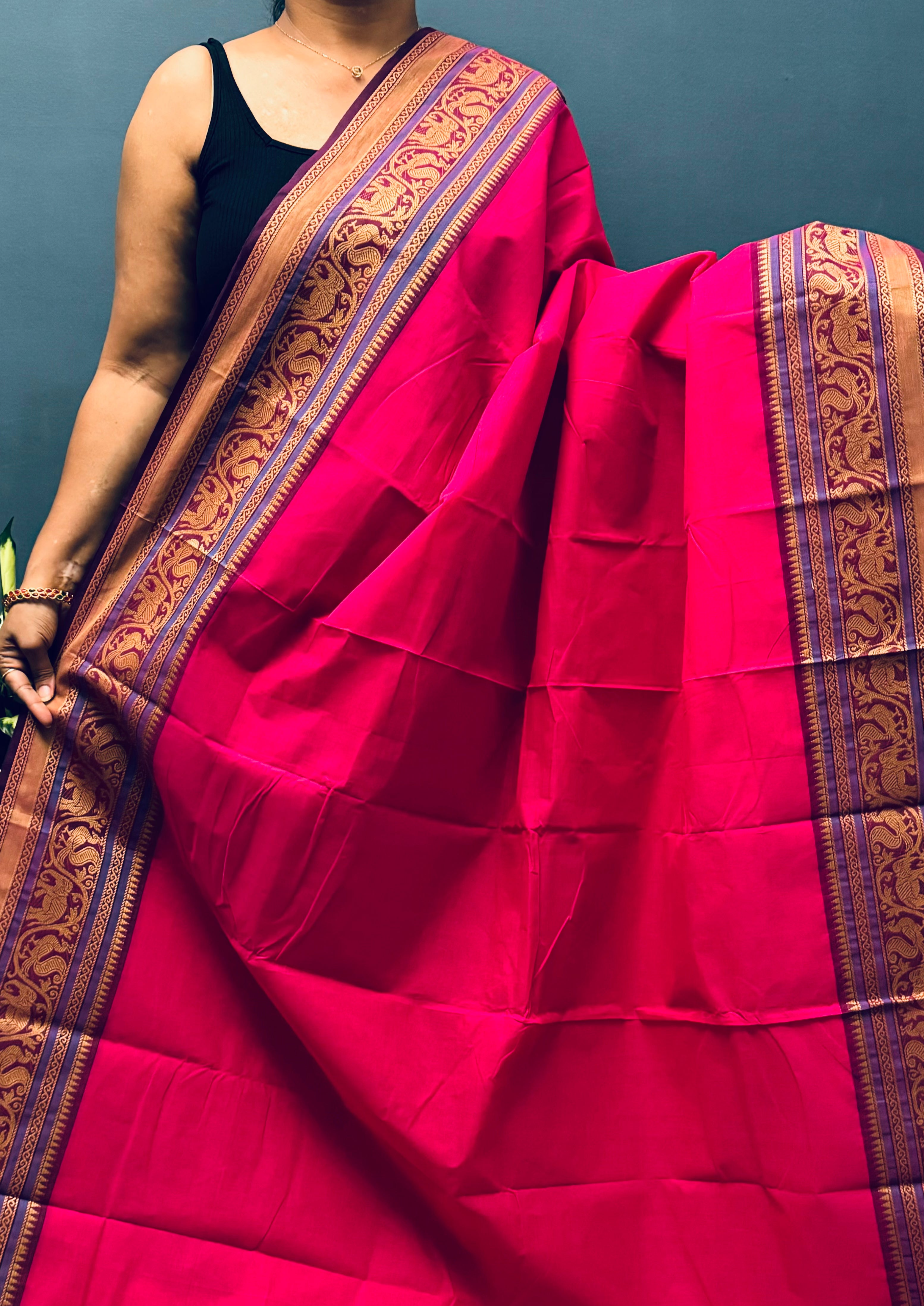 Pink and Vanasingaram Border Chettinadu Cotton Saree