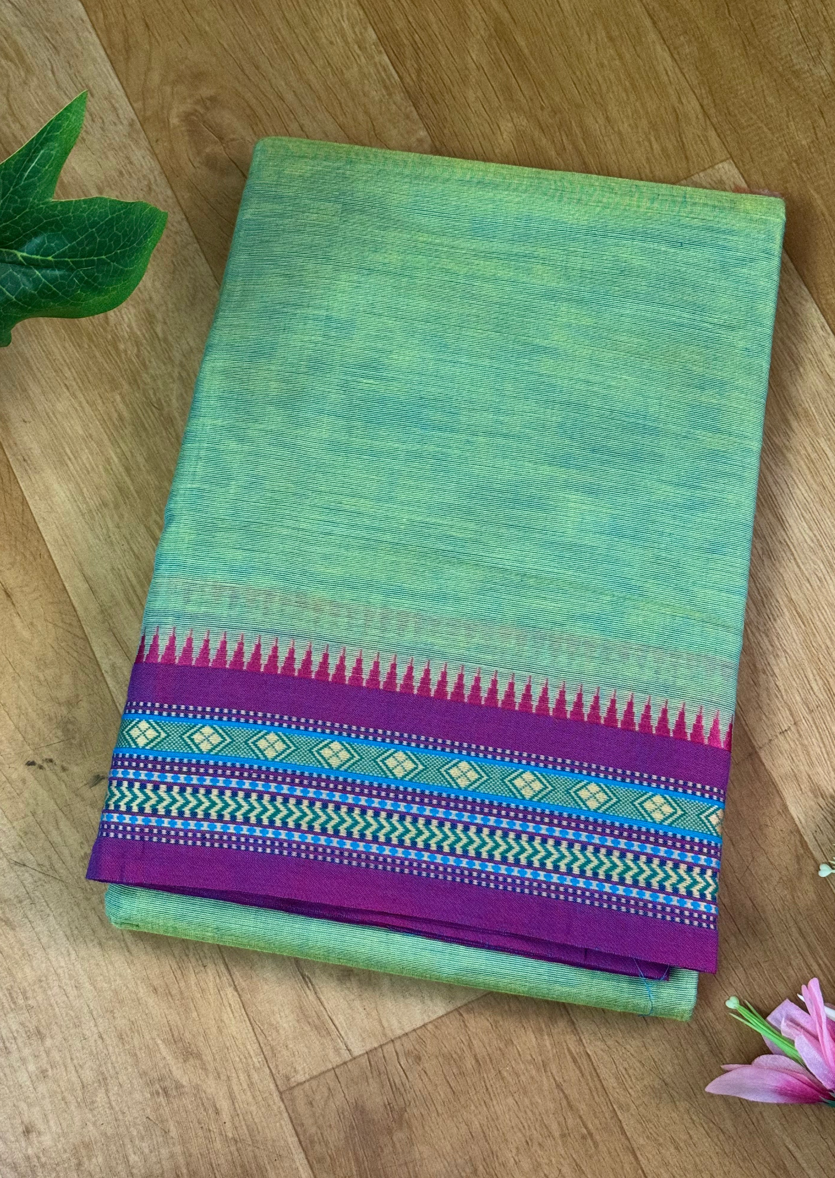 Sea Green and Small Border Chettinadu Cotton Saree