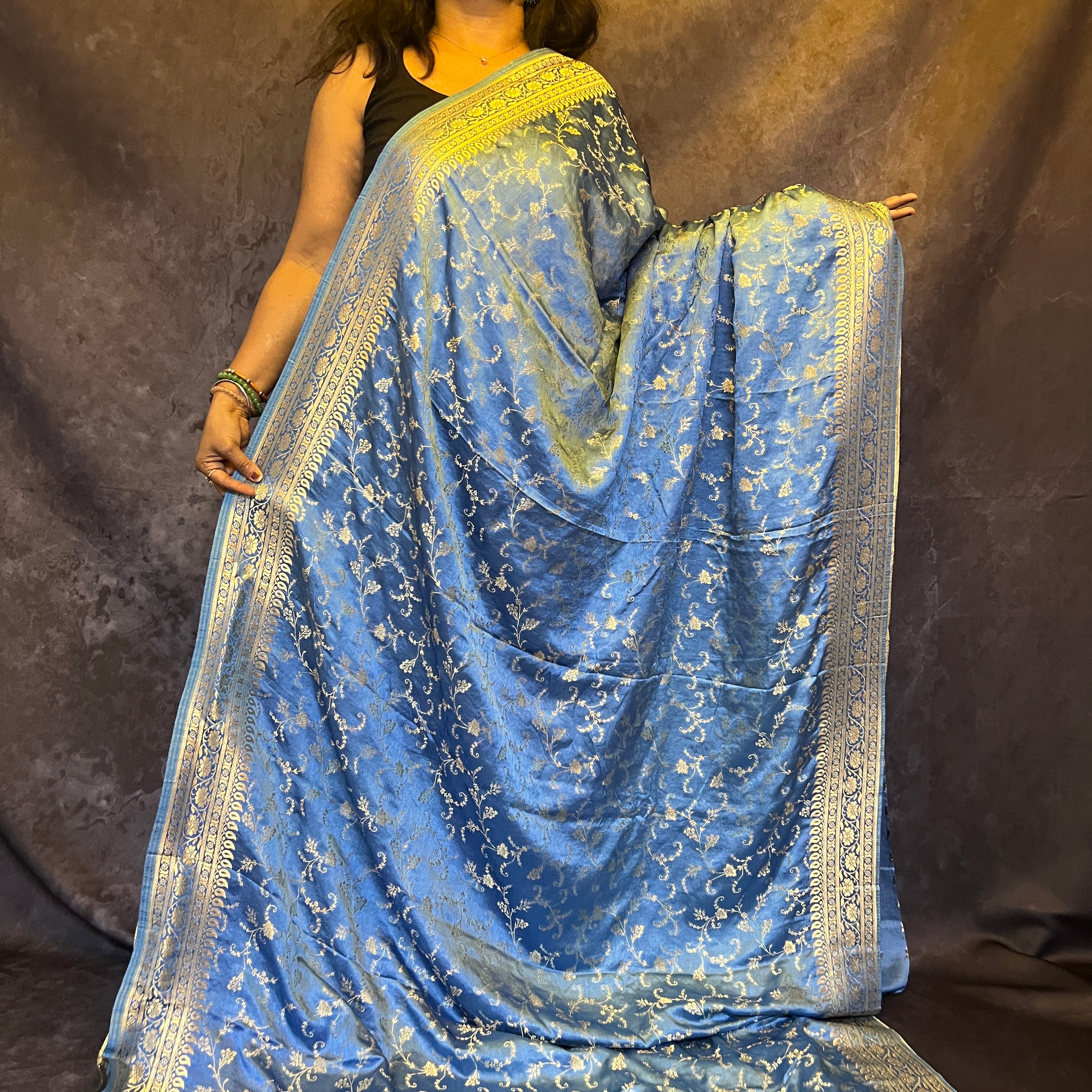 Blue Banarasi Katan Silk Saree