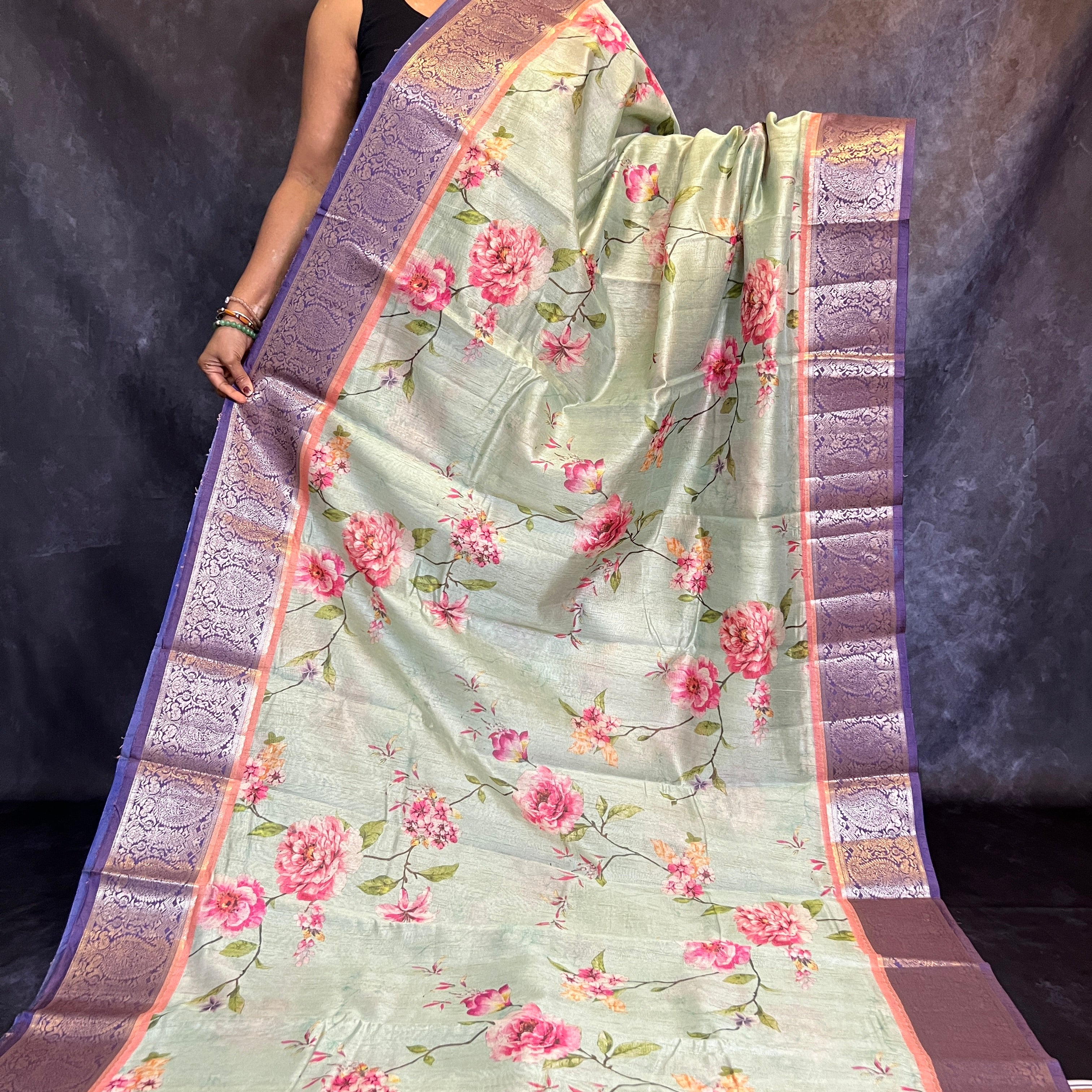 Pastel Green Printed Kalamkari Silk Saree