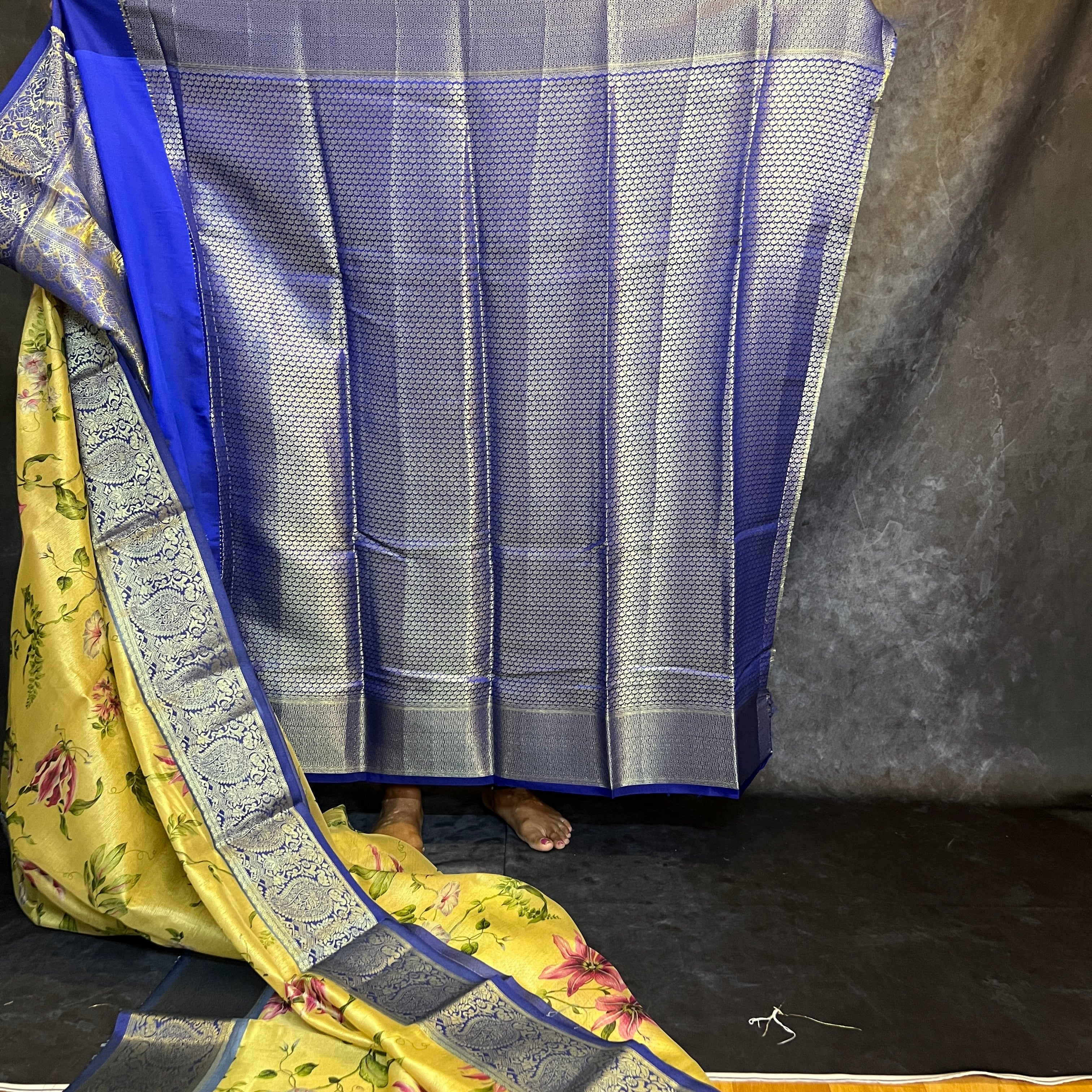 Yellow Printed Kalamkari Silk Saree