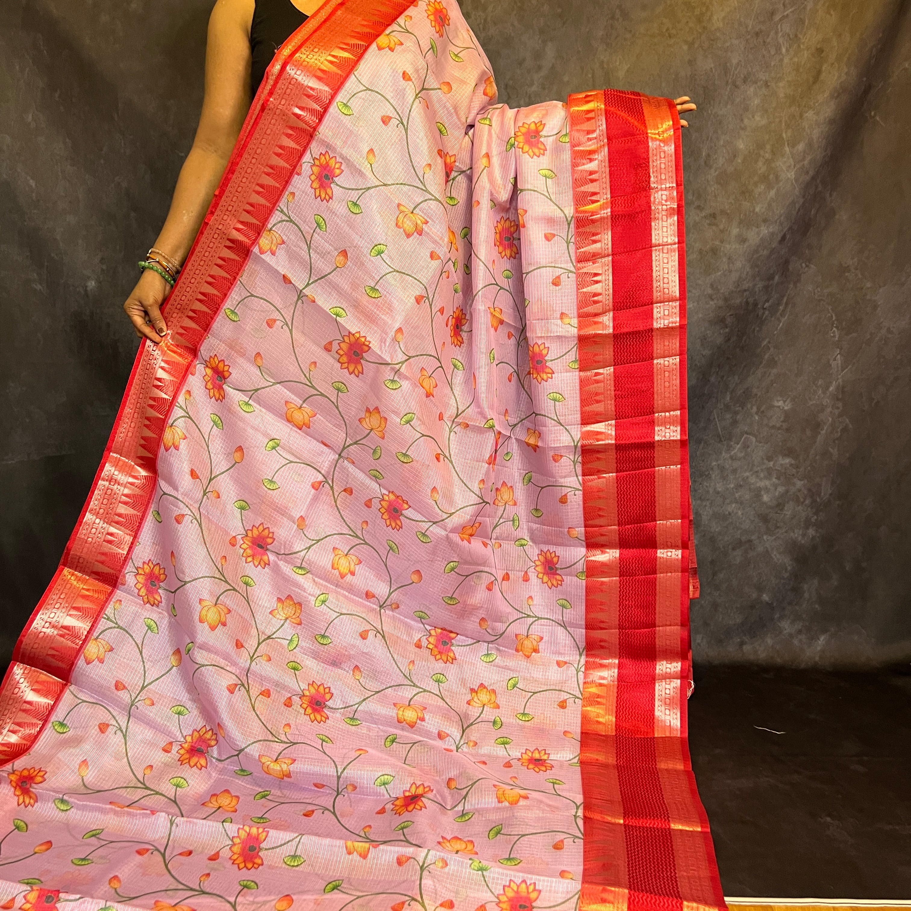 Light coral Digital Print Kota saree