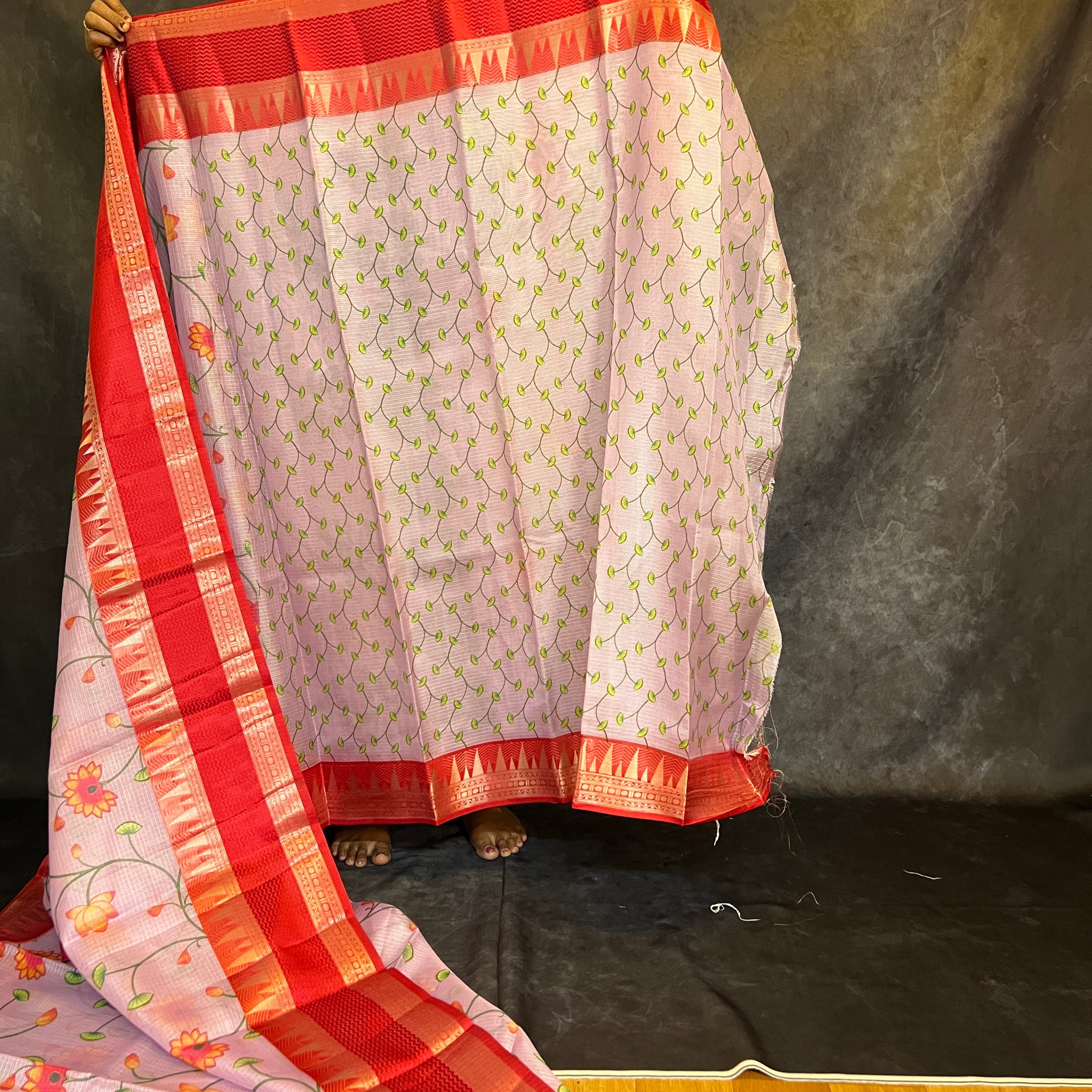 Light coral Digital Print Kota saree