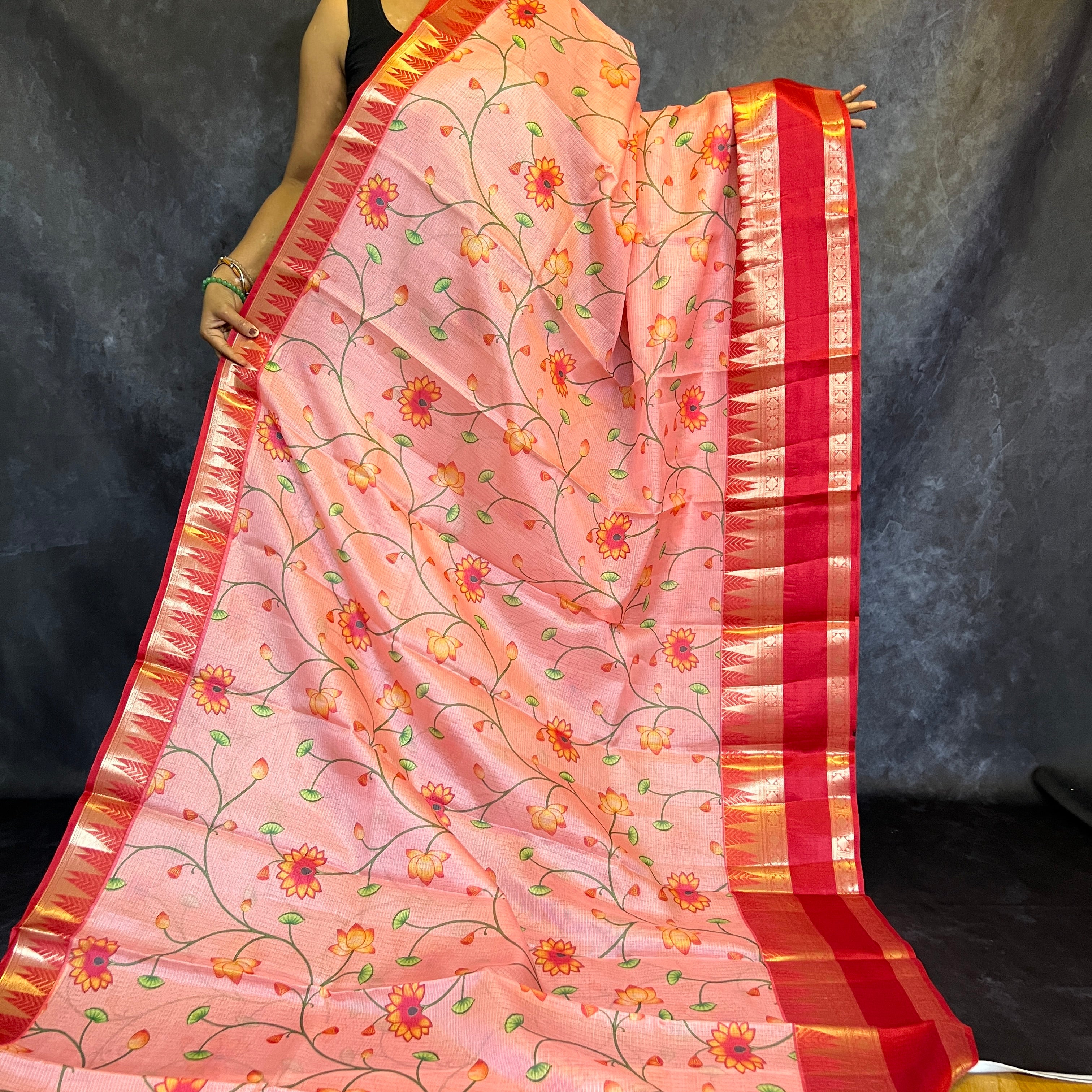 Peach Digital Print Kota saree