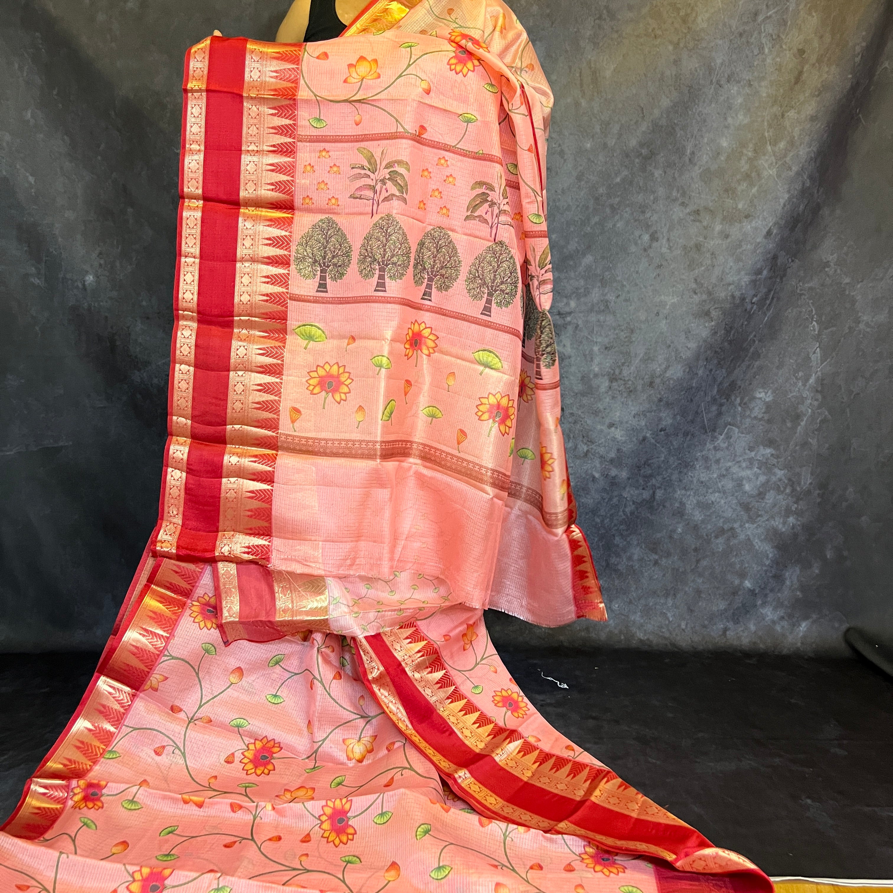 Peach Digital Print Kota saree