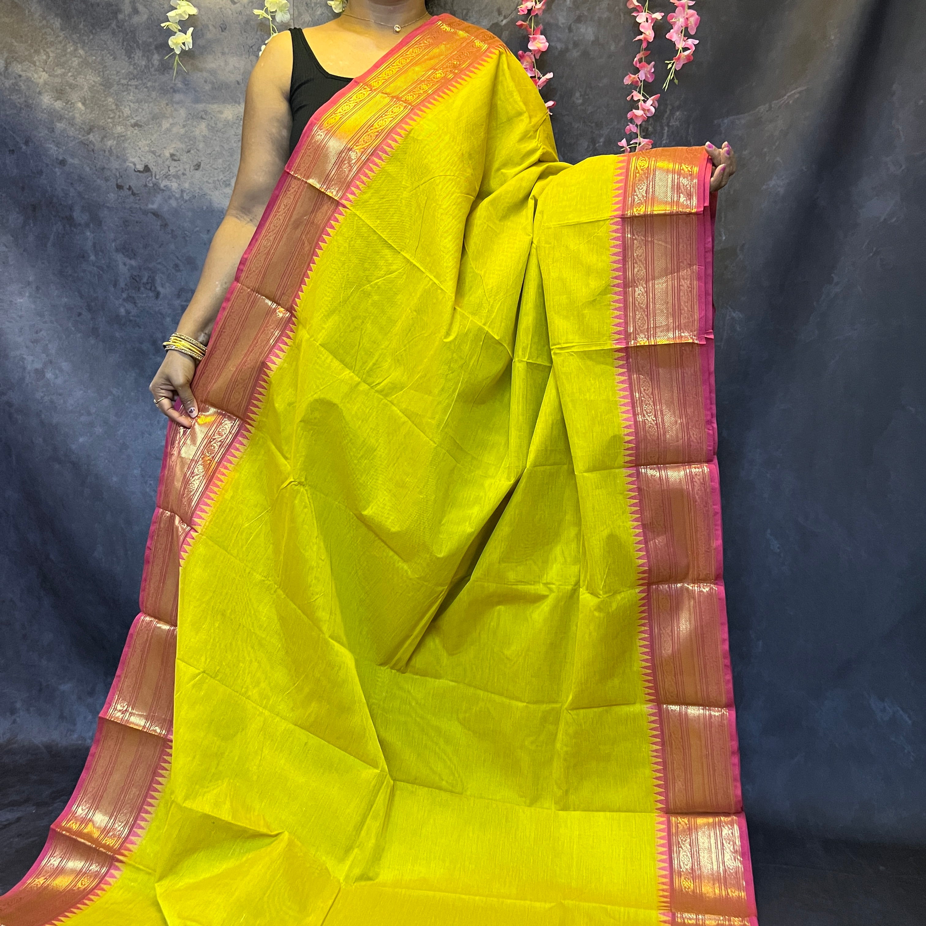 Lemon Green Chettinadu Cotton Saree