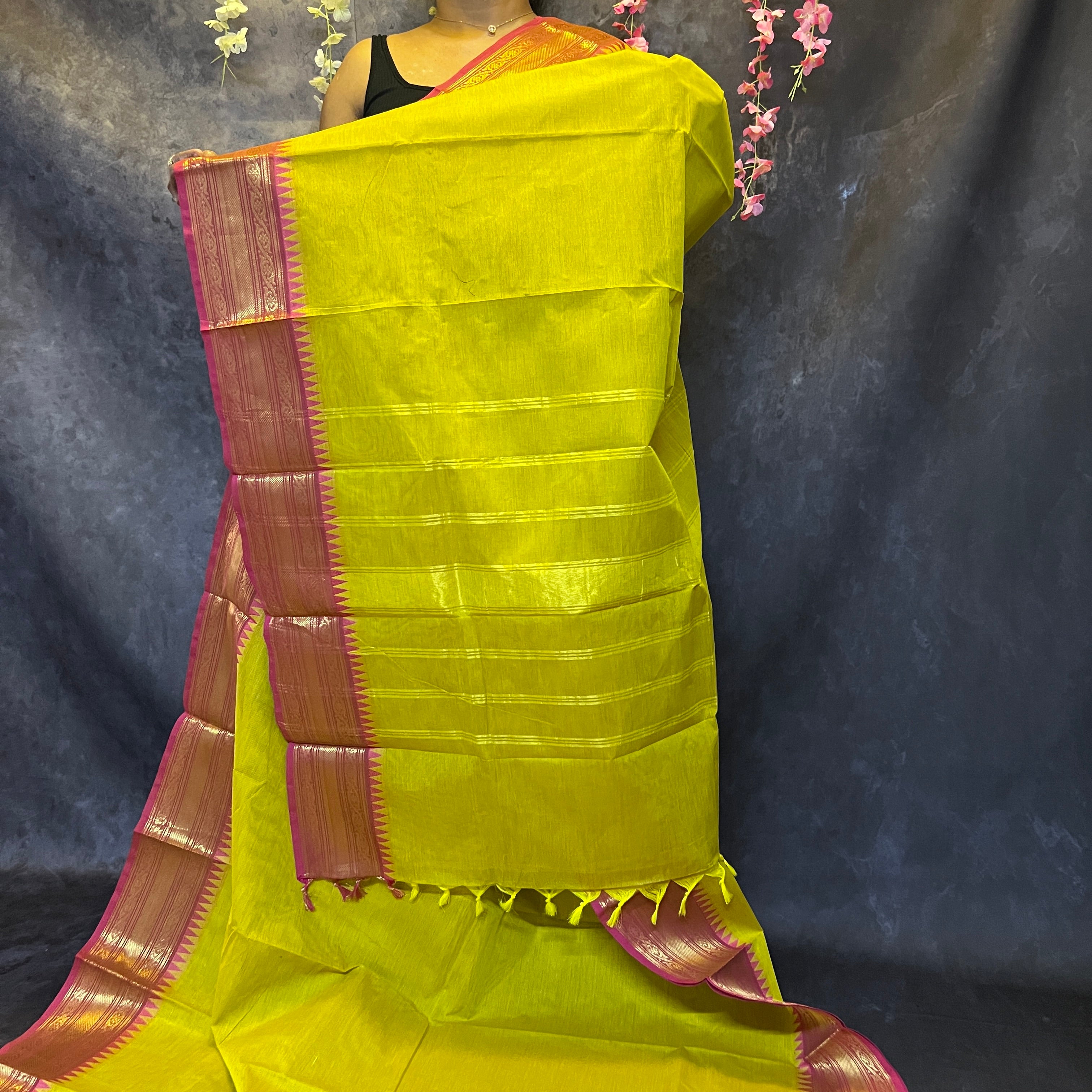 Lemon Green Chettinadu Cotton Saree