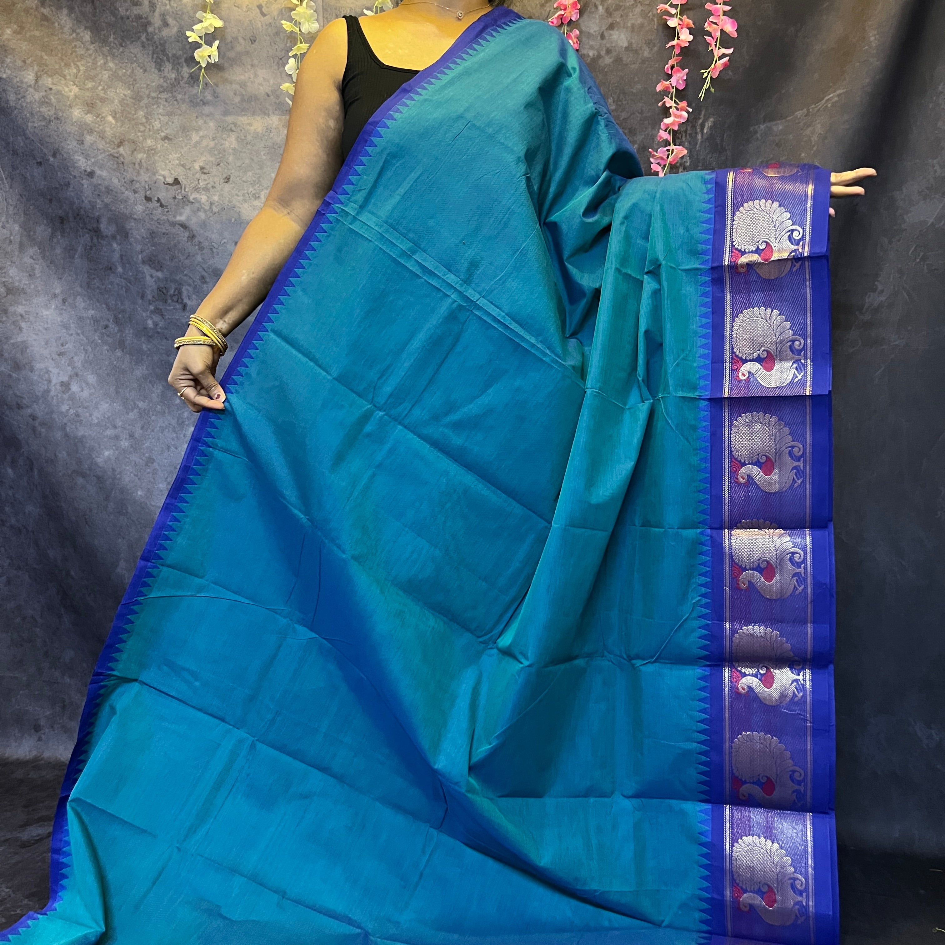 Sea Blue Chettinadu Cotton Saree