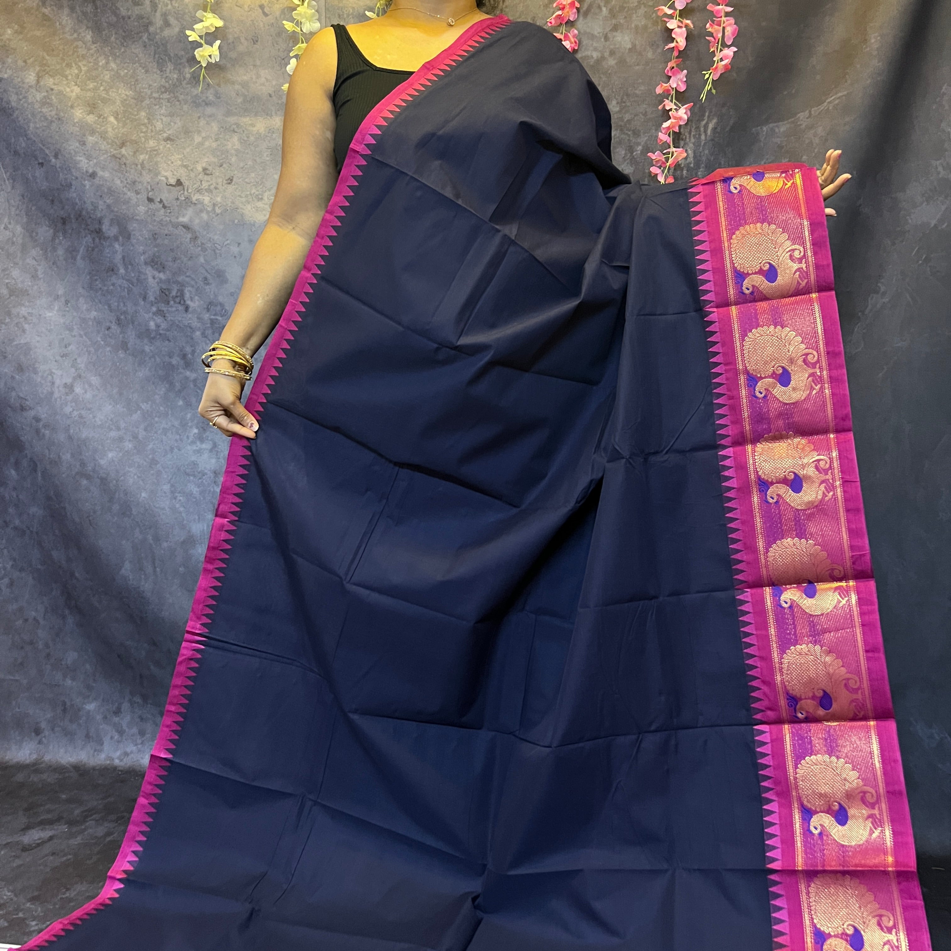 Navy Blue Chettinadu Cotton Saree