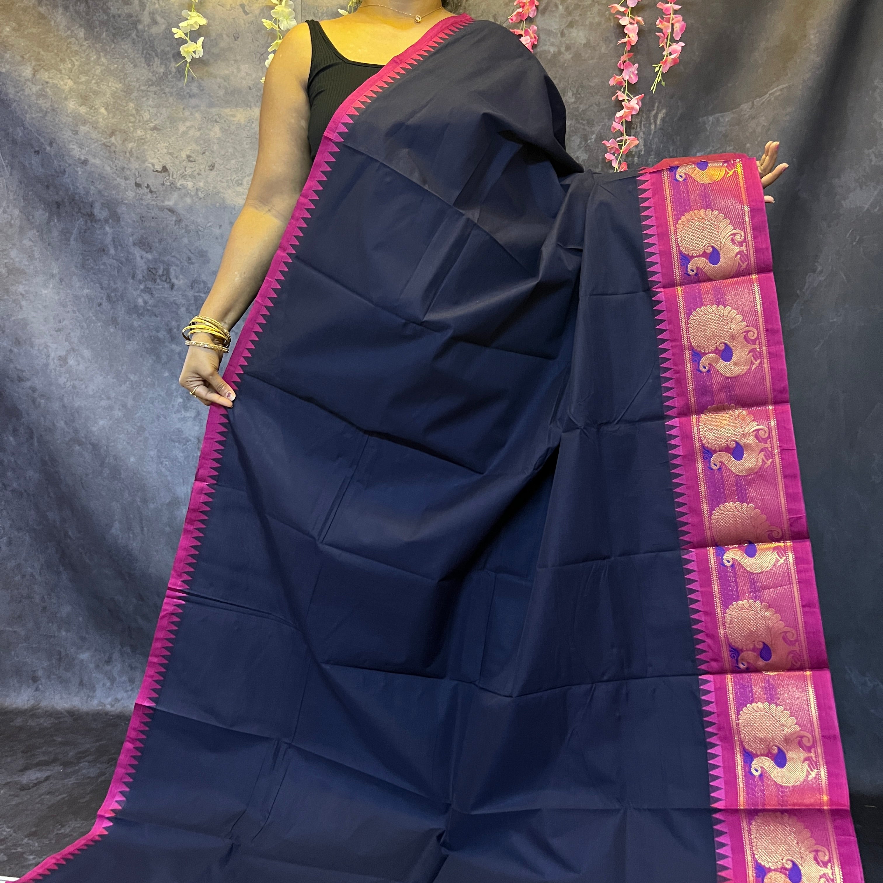 Navy Blue Chettinadu Cotton Saree