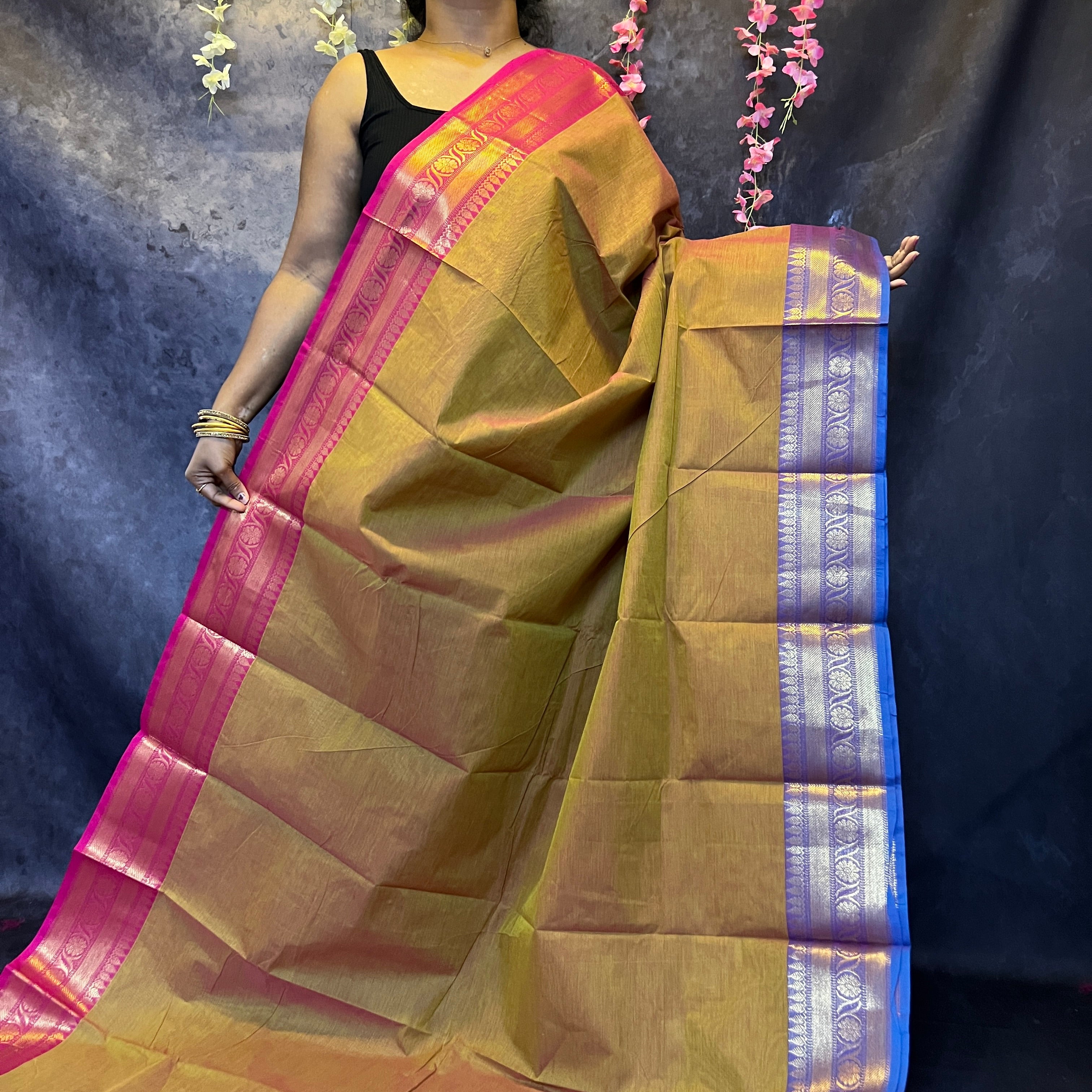 Mustard Ganga Jamuna Chettinadu Cotton Saree