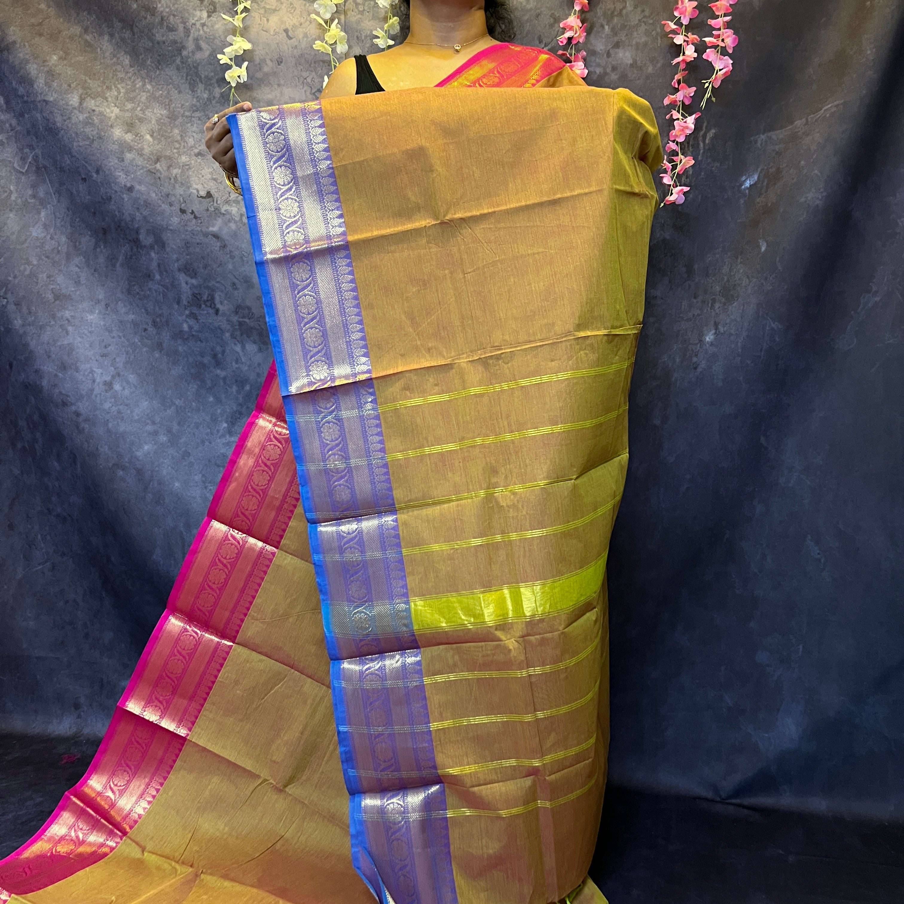 Mustard Ganga Jamuna Chettinadu Cotton Saree