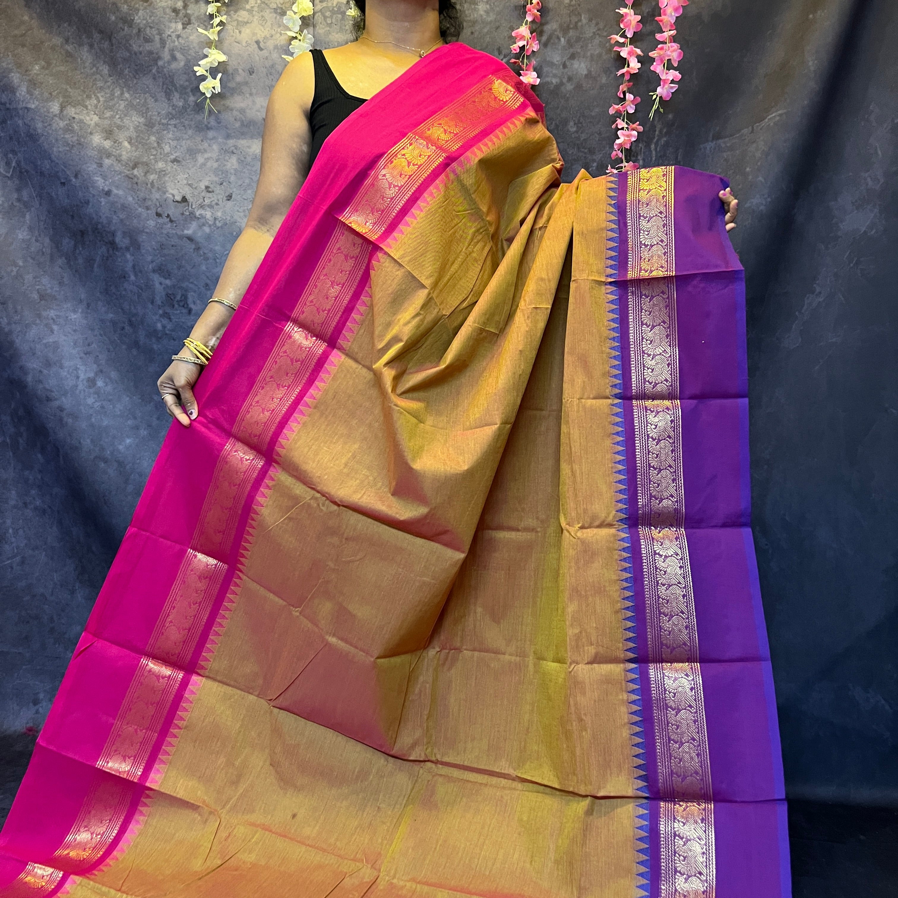 Mustard  Ganga Jamuna Chettinadu Cotton Saree