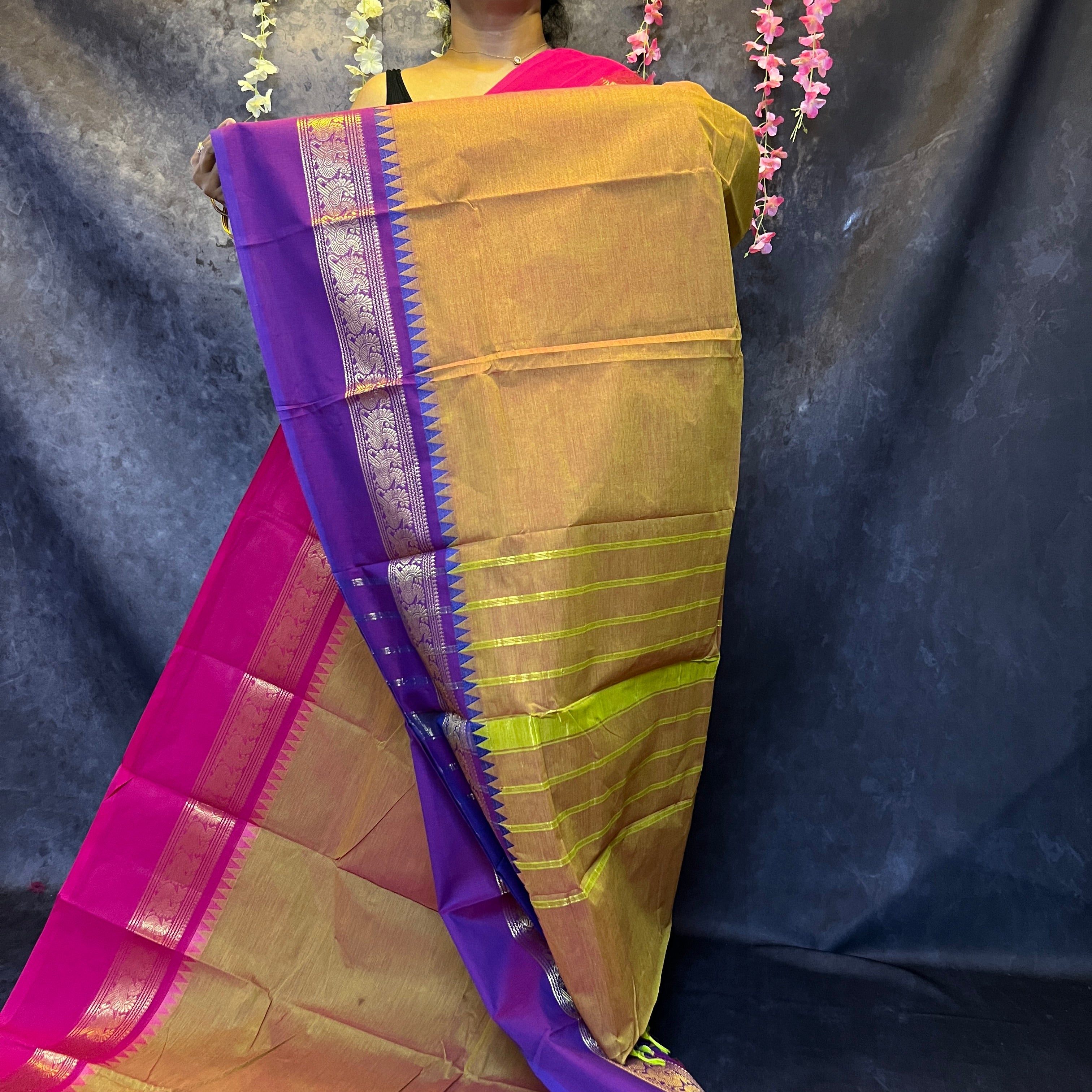 Mustard  Ganga Jamuna Chettinadu Cotton Saree