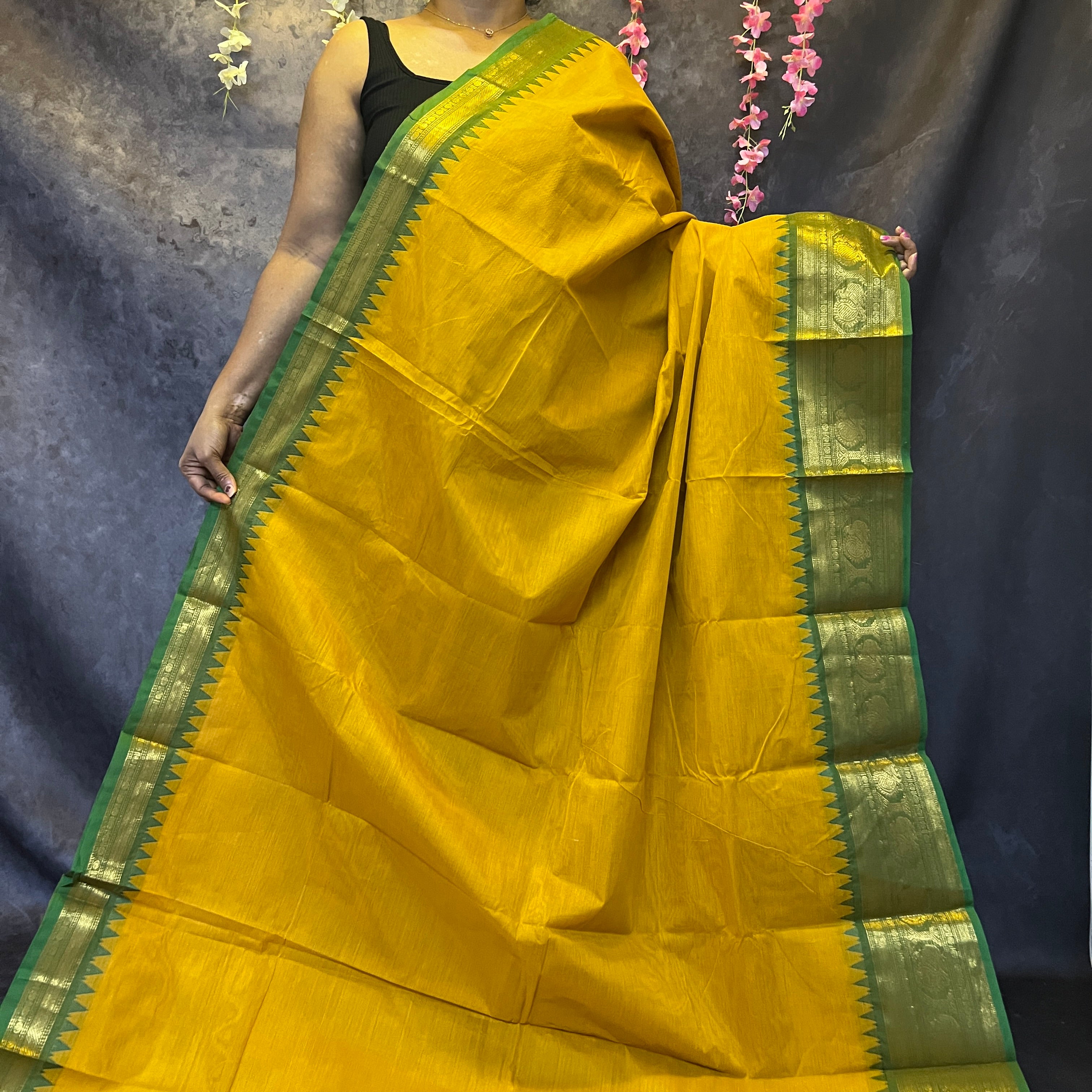 Mustard Big Border  Chettinadu Cotton Saree