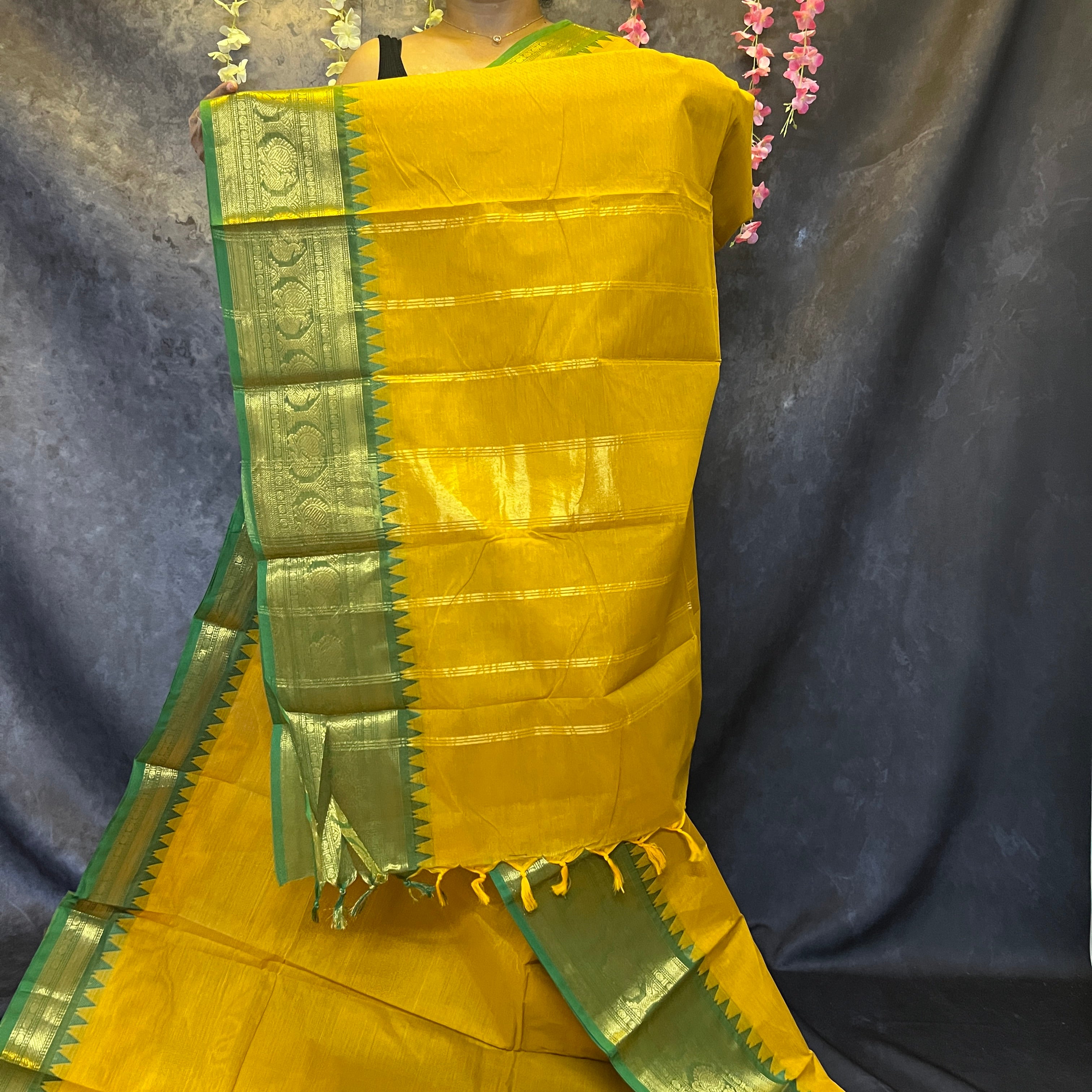 Mustard Big Border  Chettinadu Cotton Saree