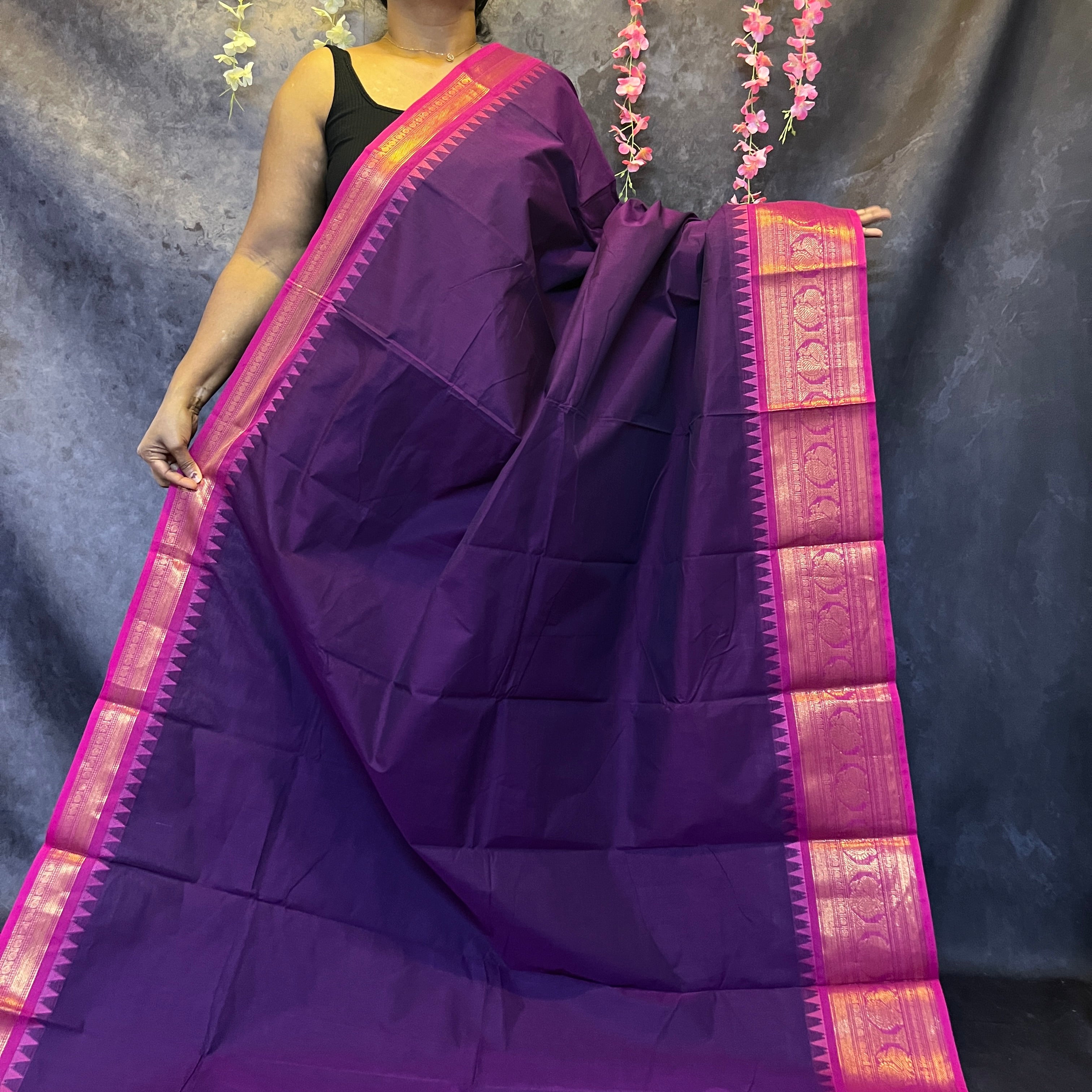 Violet Big Border  Chettinadu Cotton Saree