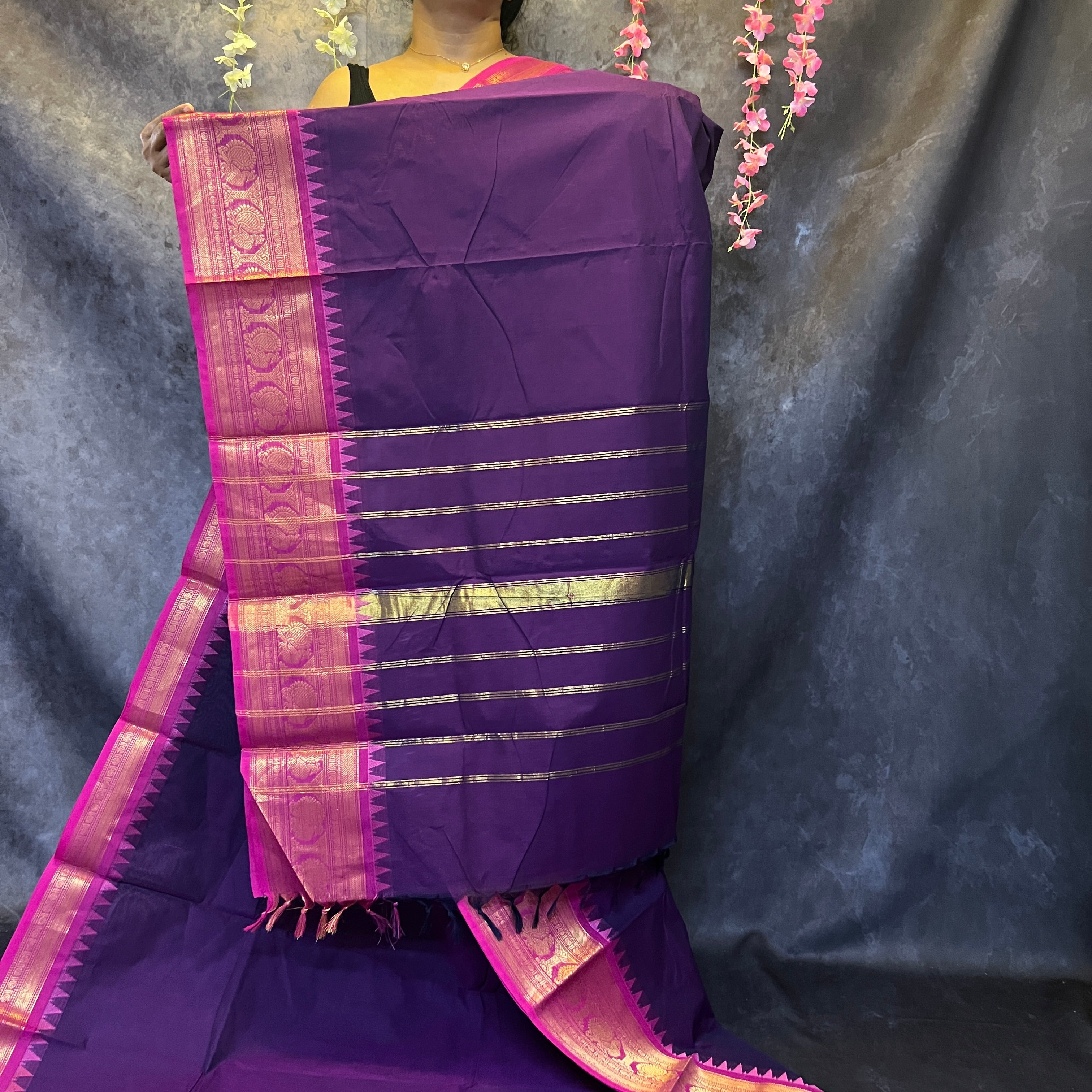 Violet Big Border  Chettinadu Cotton Saree