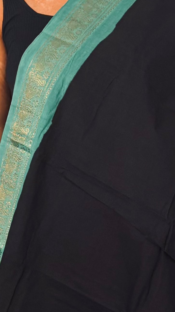 Black and aqua green sungudi cotton saree