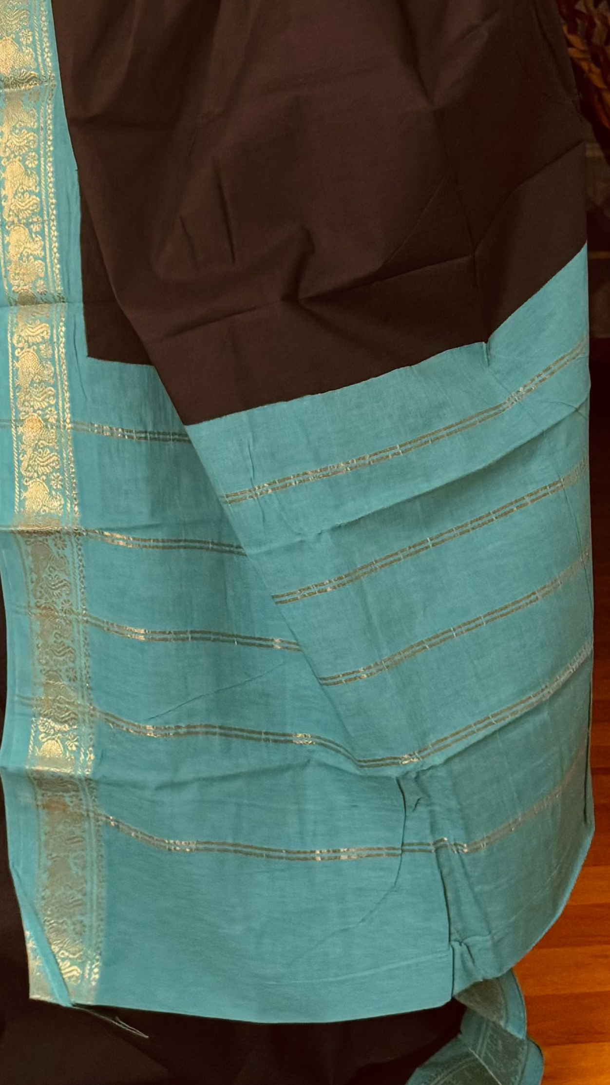 Black and aqua green sungudi cotton saree